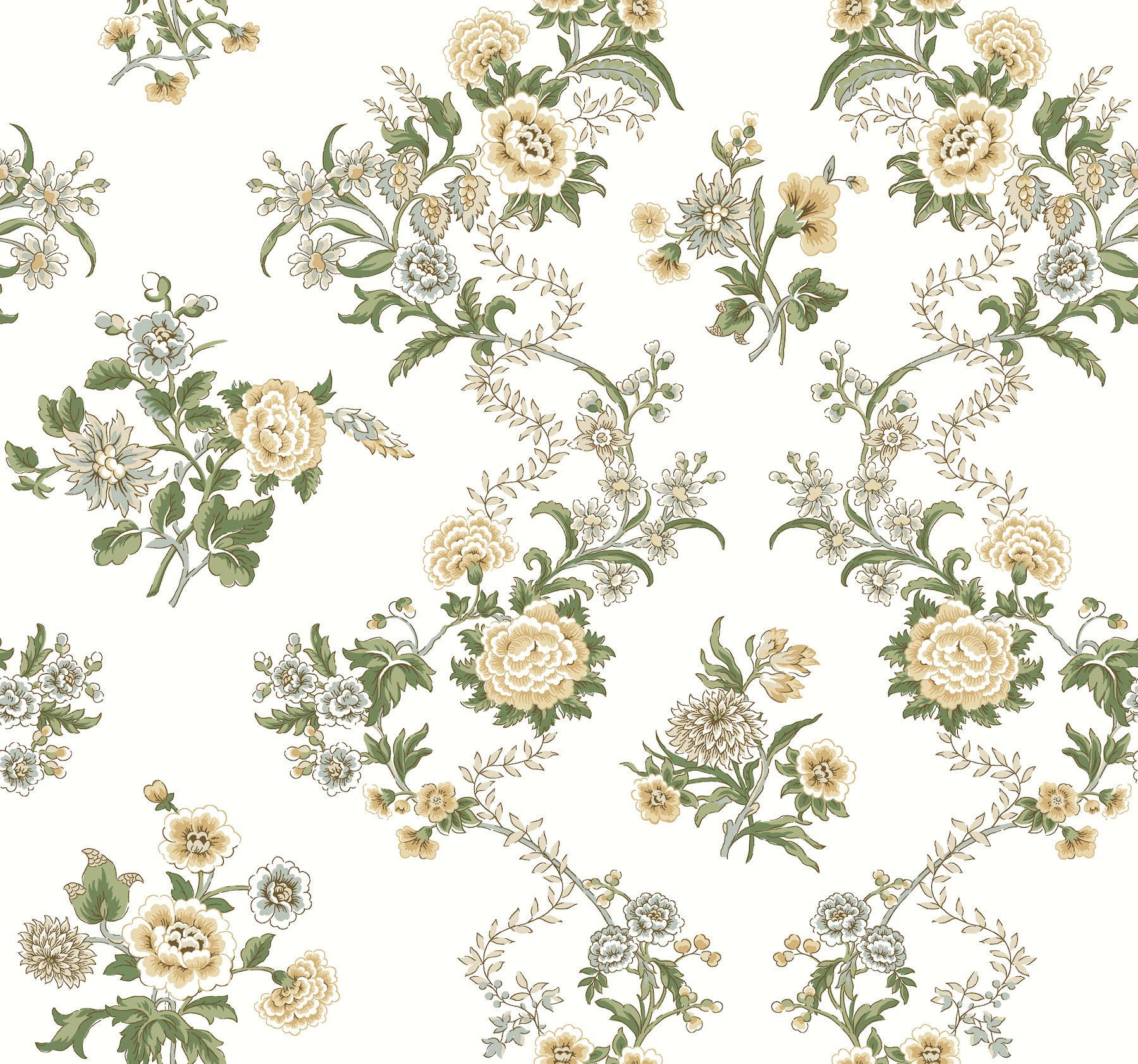 Genevieve wallpaper in butter and green color - pattern number VP1421 - by Antonina Vella in the Jardin collection