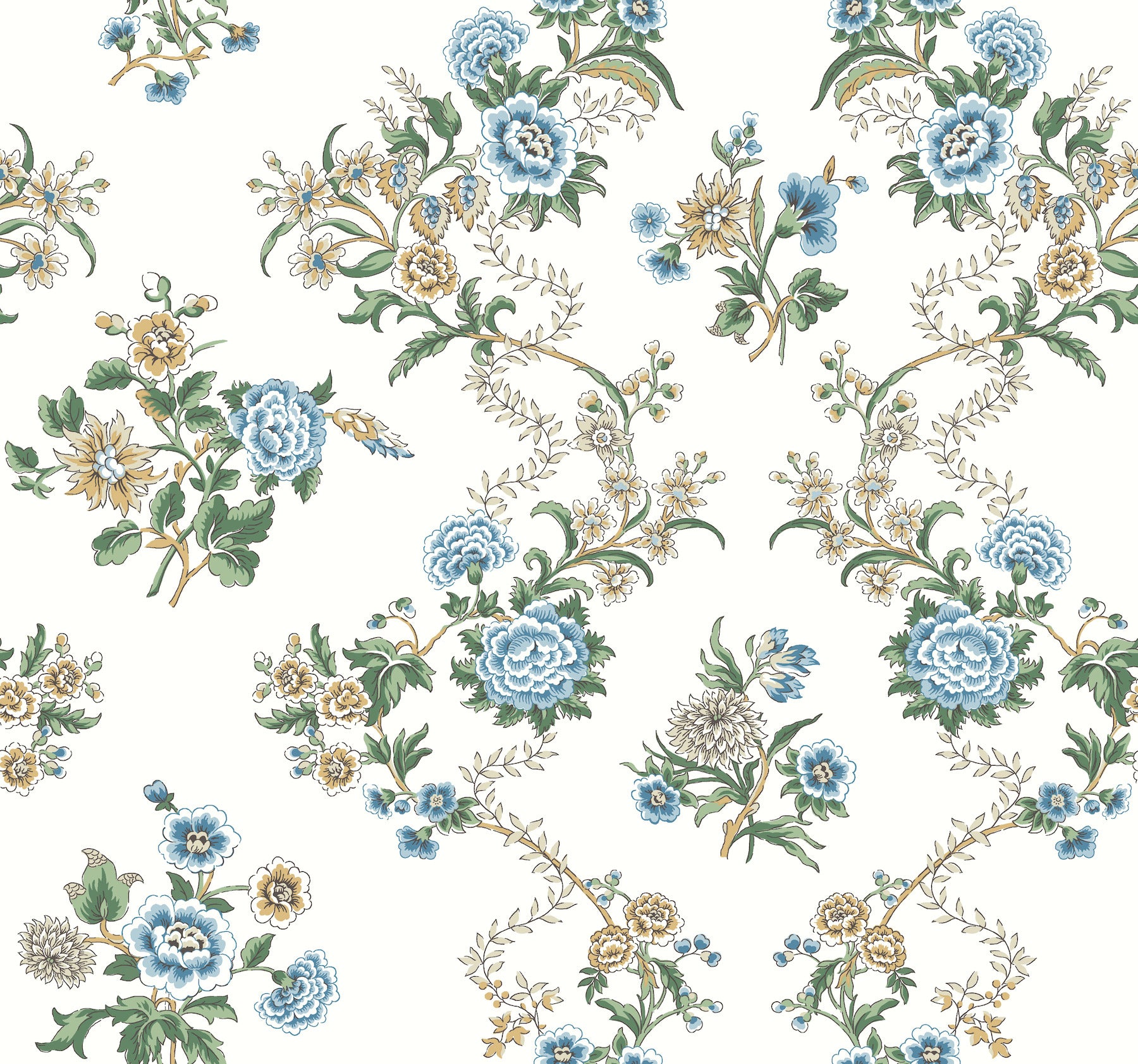 Genevieve wallpaper in blue and green color - pattern number VP1423 - by Antonina Vella in the Jardin collection