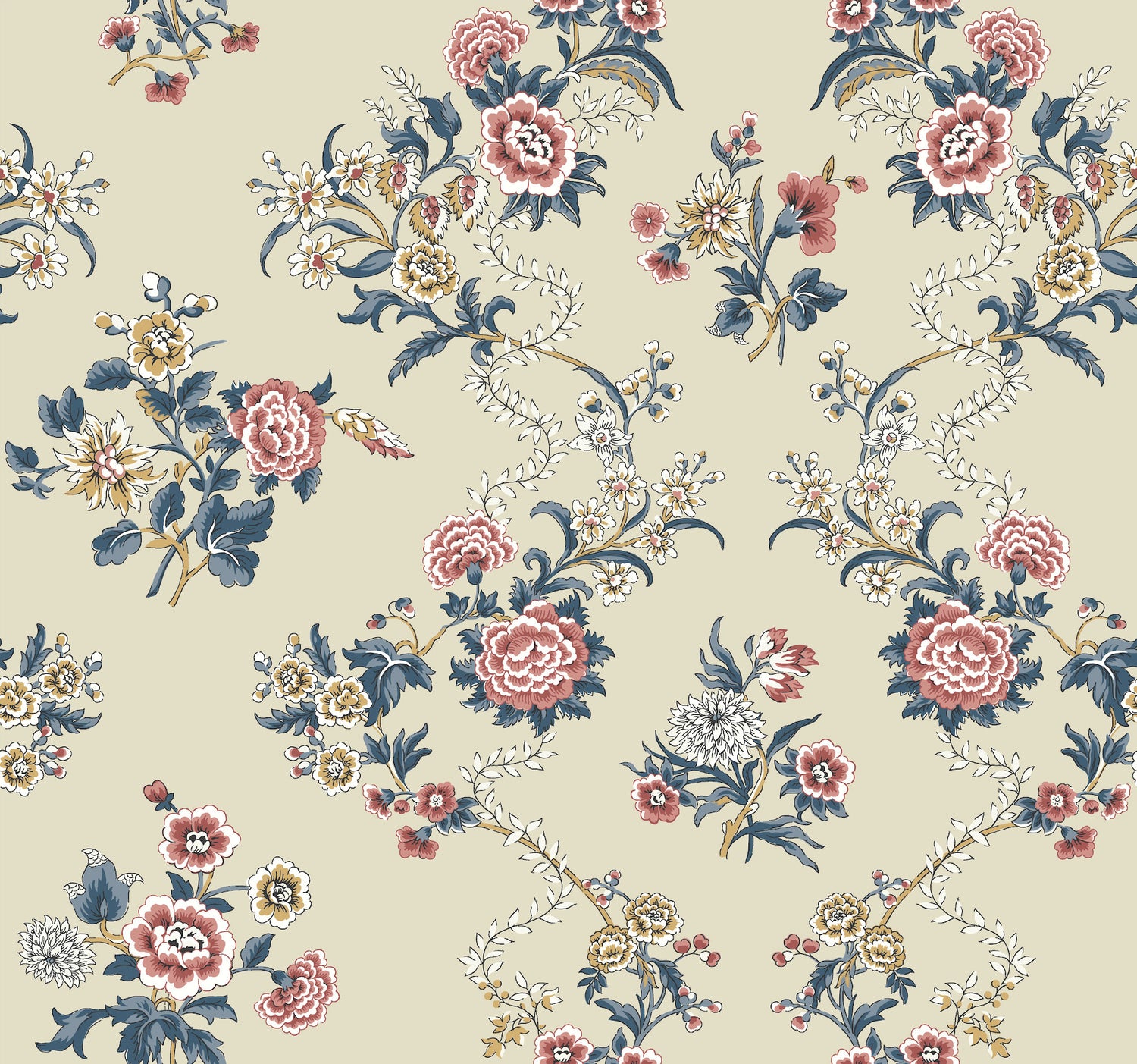 Genevieve wallpaper in red and navy color - pattern number VP1424 - by Antonina Vella in the Jardin collection