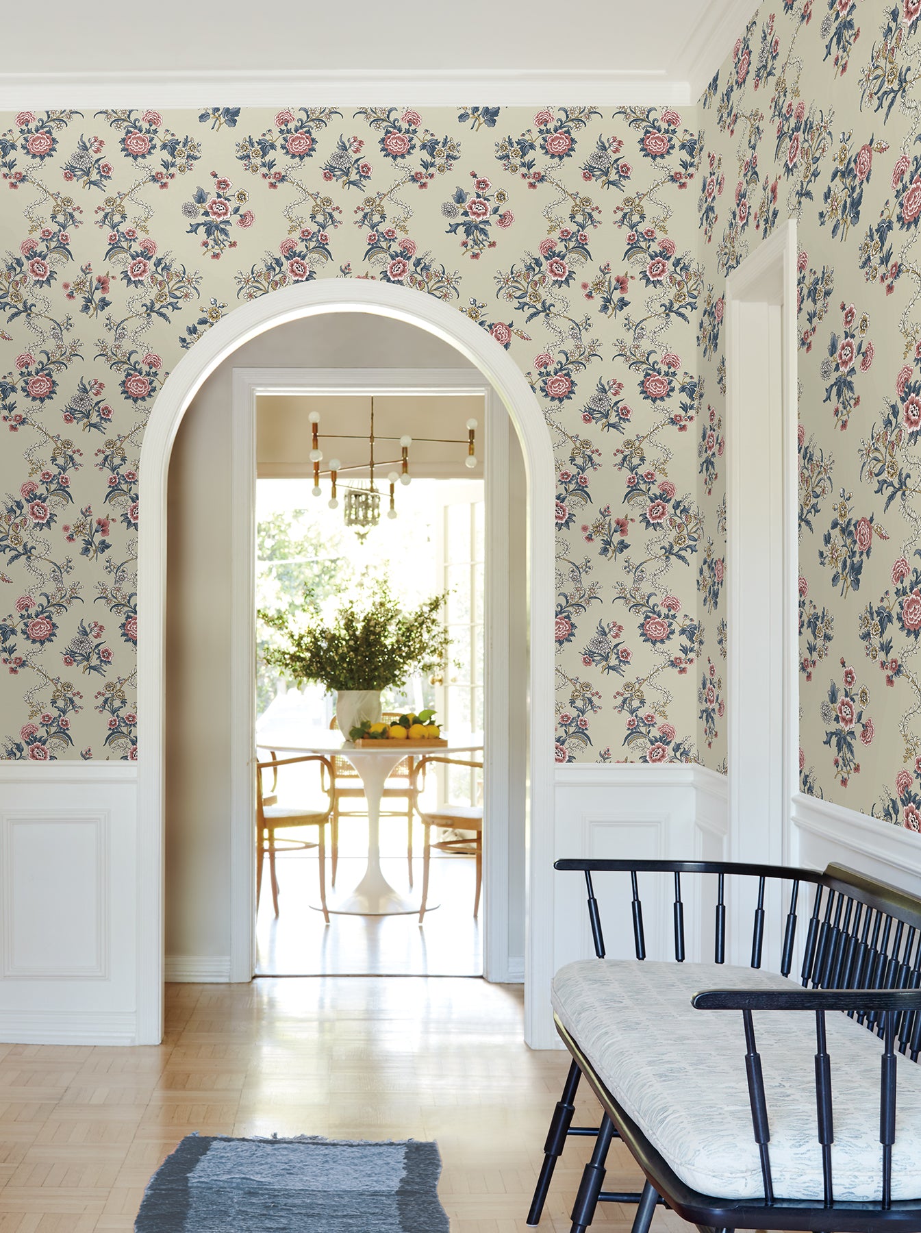 Genevieve wallpaper in red and navy color - pattern number VP1424 - by Antonina Vella in the Jardin collection