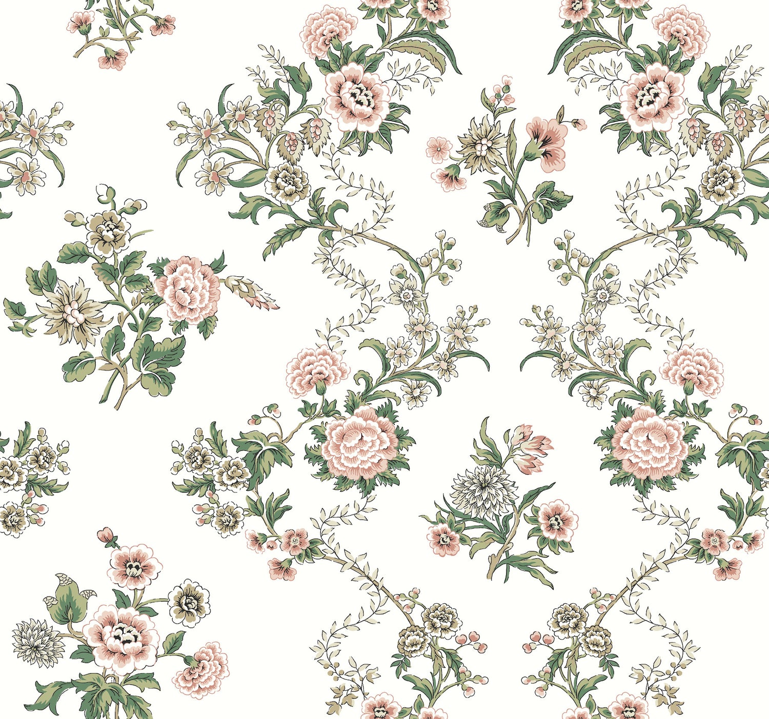 Genevieve wallpaper in pink and green color - pattern number VP1425 - by Antonina Vella in the Jardin collection