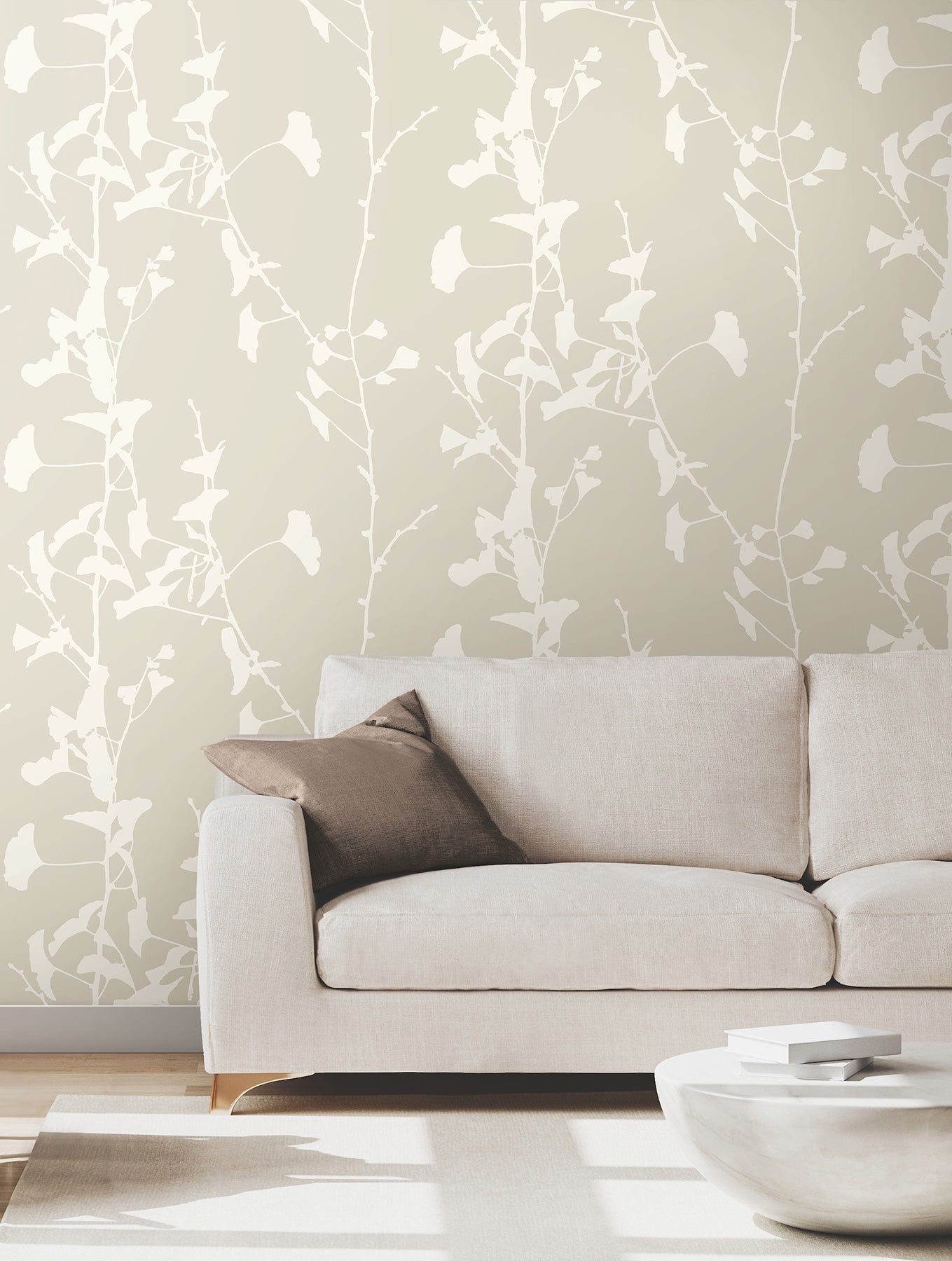 Ginkgo Silhouette wallpaper in taupe color - pattern number VR1507 - by Ronald Redding in the Caviar collection