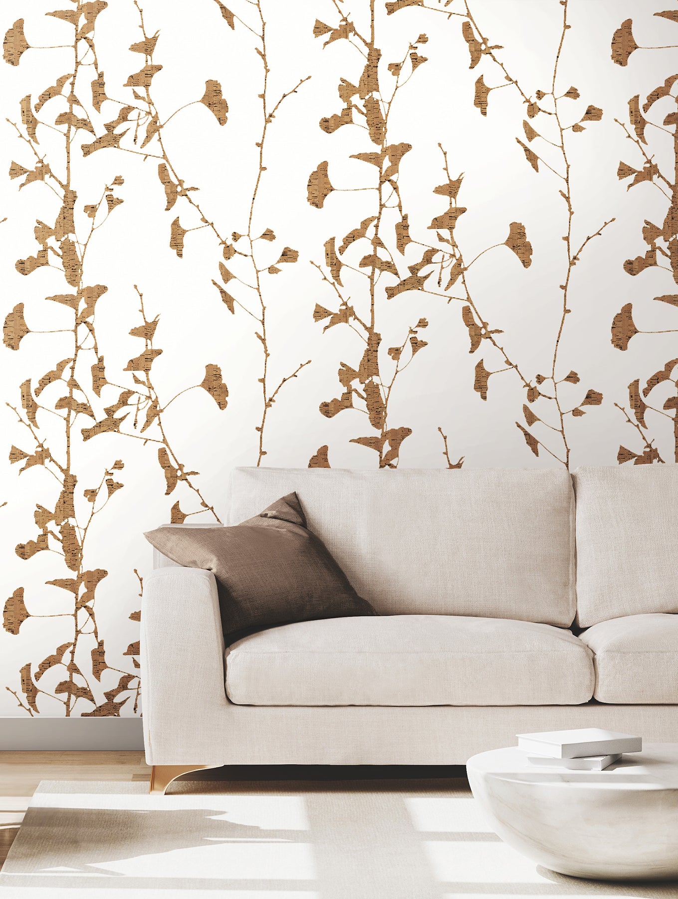 Ginkgo Silhouette wallpaper in light brown color - pattern number VR1509 - by Ronald Redding in the Caviar collection
