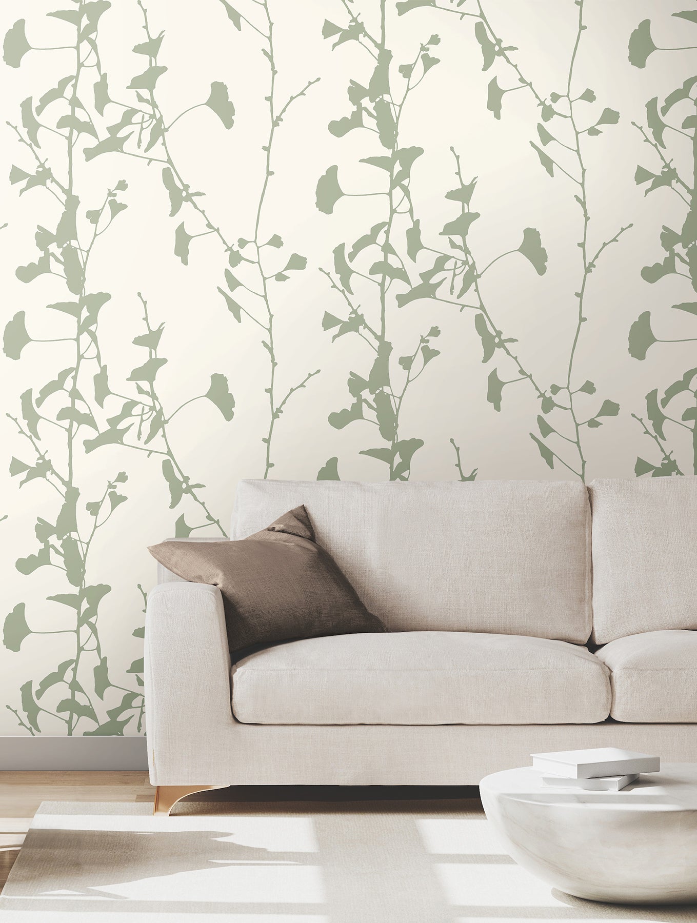 Ginkgo Silhouette wallpaper in sage color - pattern number VR1510 - by Ronald Redding in the Caviar collection