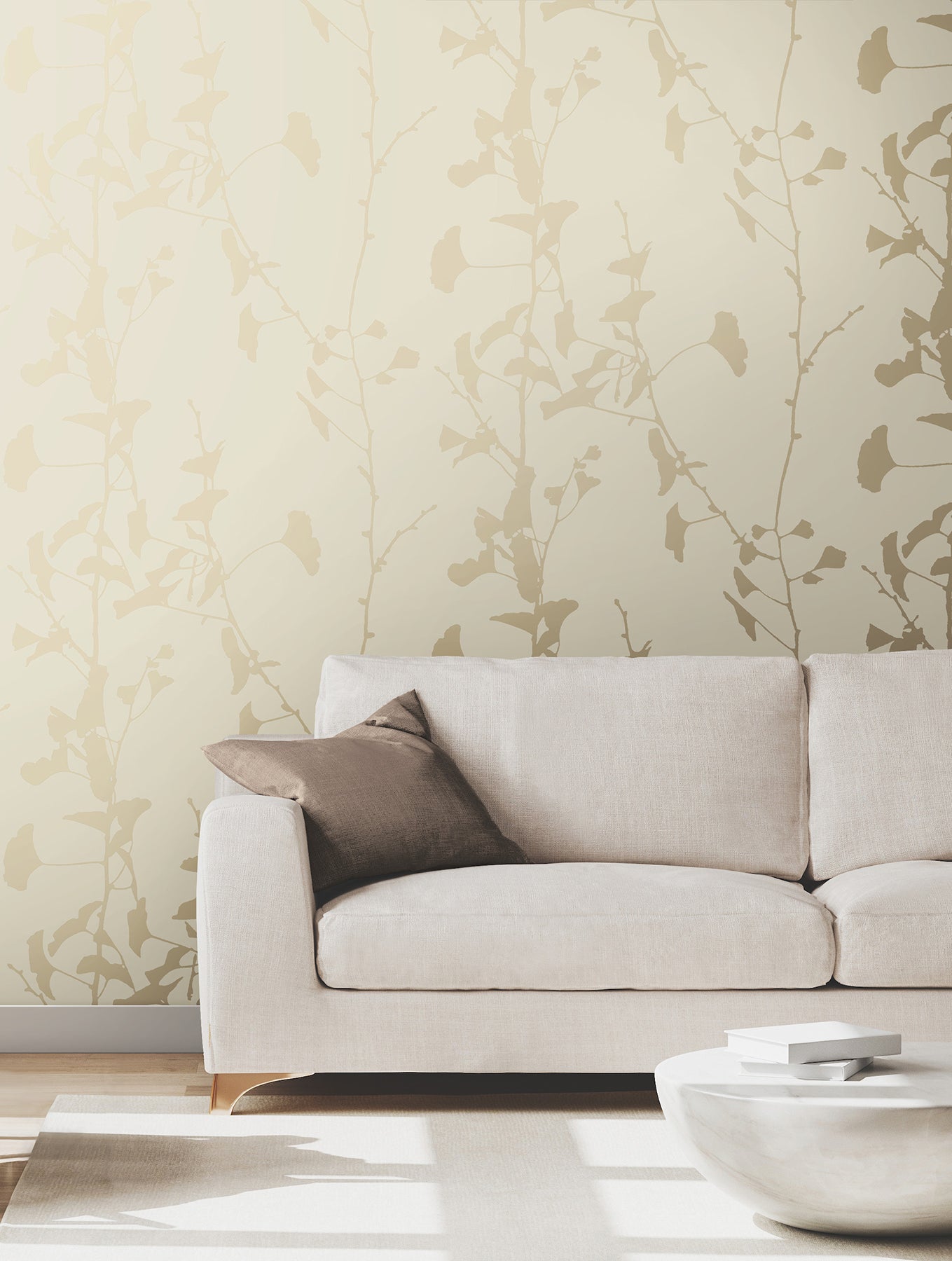 Ginkgo Silhouette wallpaper in neutral color - pattern number VR1511 - by Ronald Redding in the Caviar collection