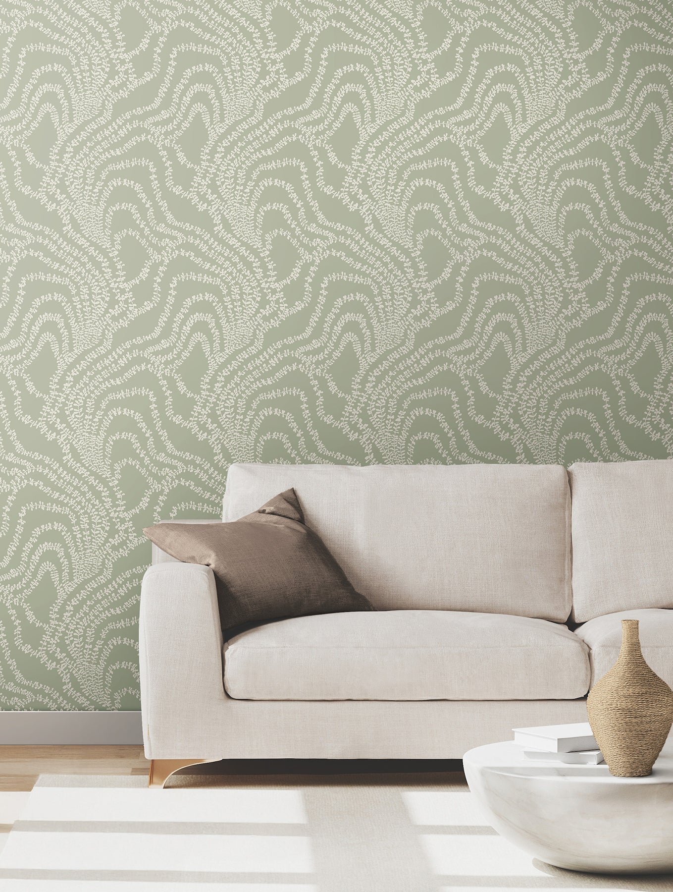 String of Pearls wallpaper in sage color - pattern number VR1513 - by Ronald Redding in the Caviar collection