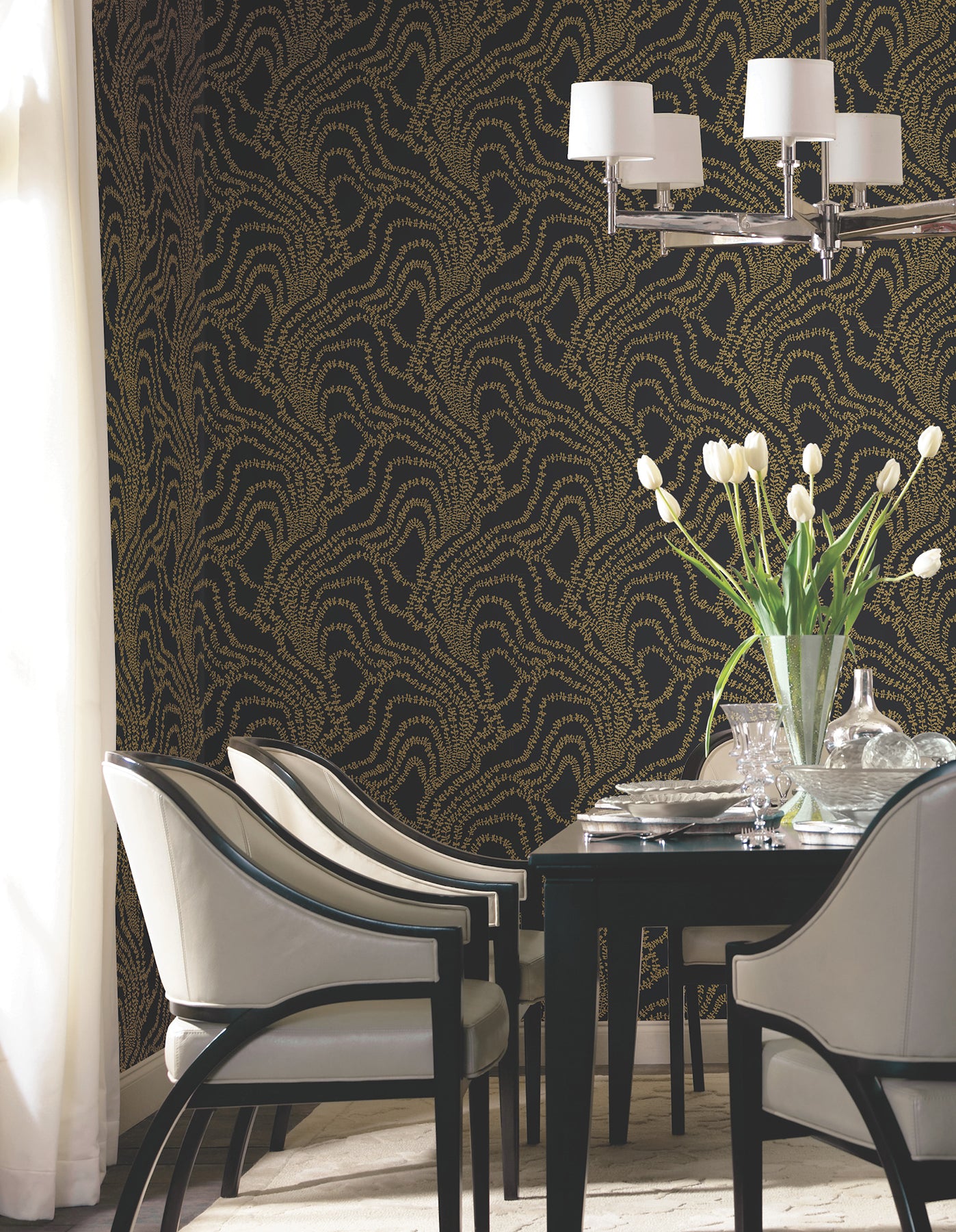 String of Pearls wallpaper in gold color - pattern number VR1517 - by Ronald Redding in the Caviar collection