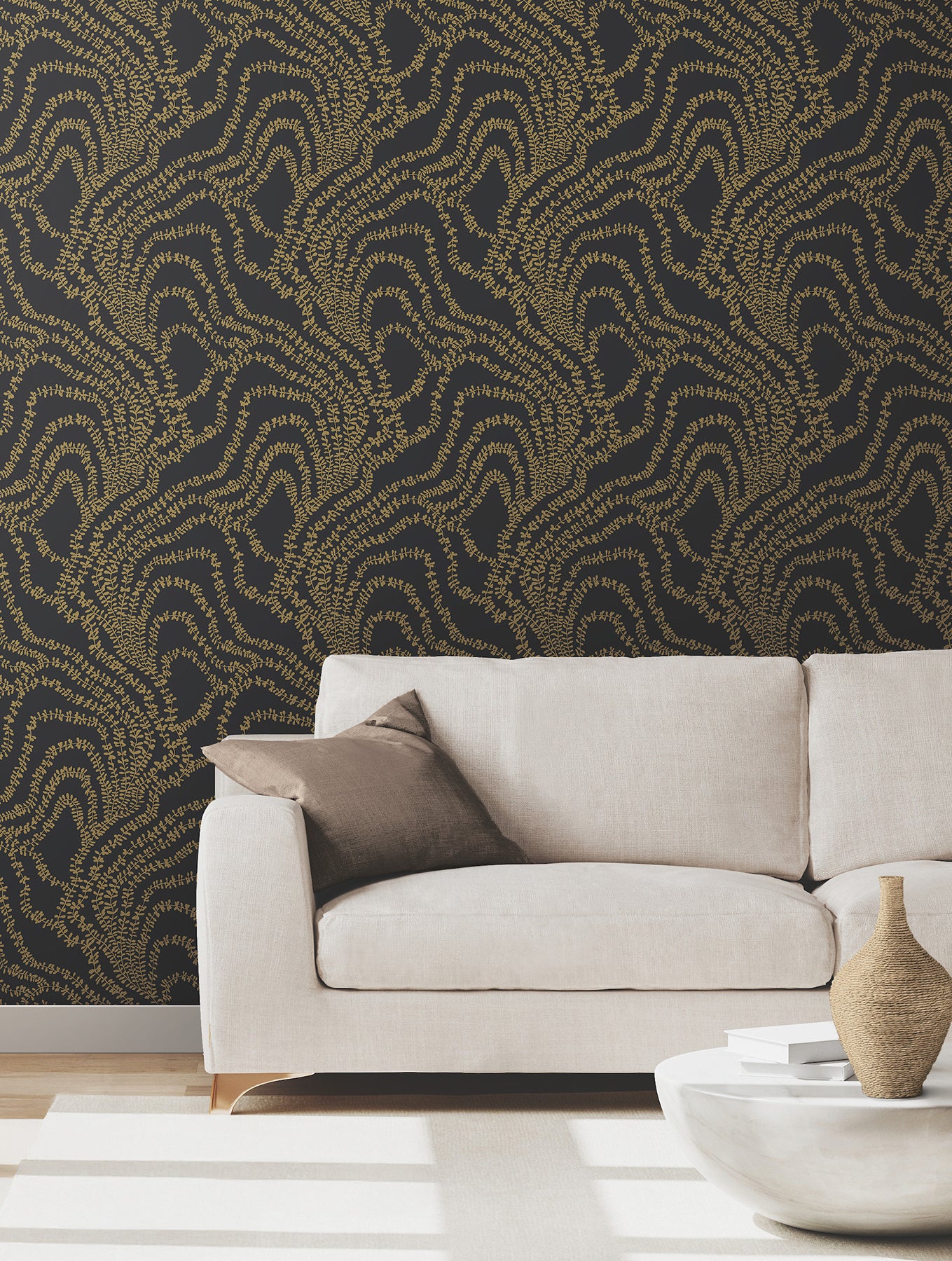 String of Pearls wallpaper in gold color - pattern number VR1517 - by Ronald Redding in the Caviar collection