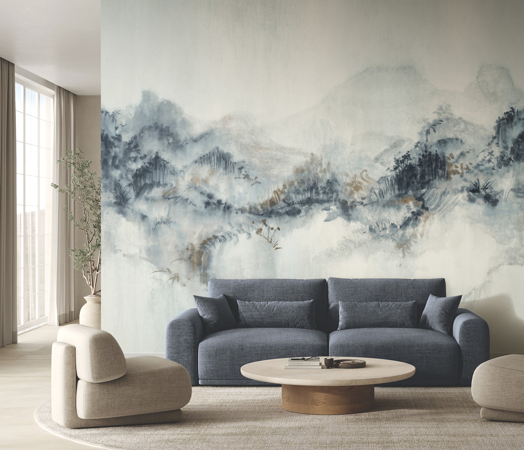 Mystic Overlook 4 Panel mural in blue color - pattern number VR1519M - by Ronald Redding in the Caviar collection