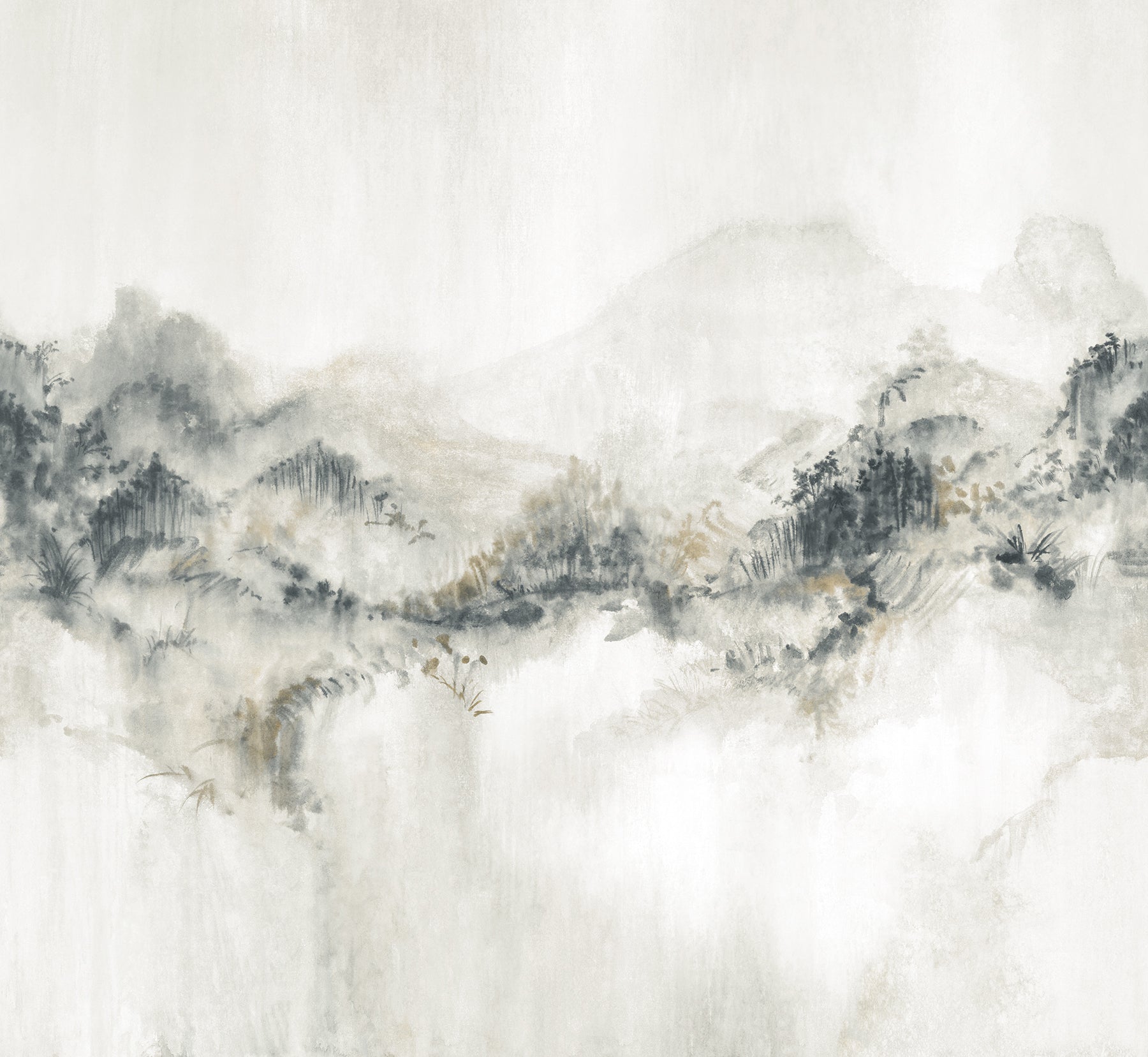 Mystic Overlook 4 Panel mural in grey color - pattern number VR1520M - by Ronald Redding in the Caviar collection