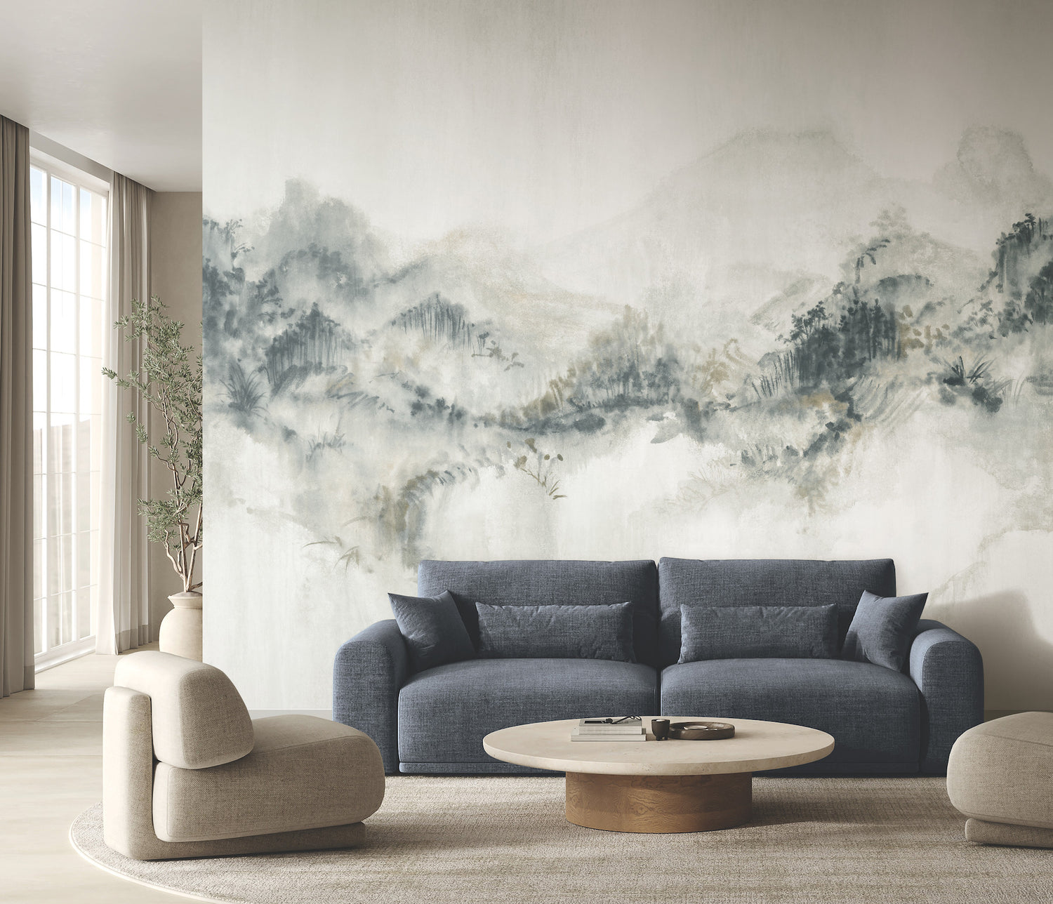 Mystic Overlook 4 Panel mural in grey color - pattern number VR1520M - by Ronald Redding in the Caviar collection