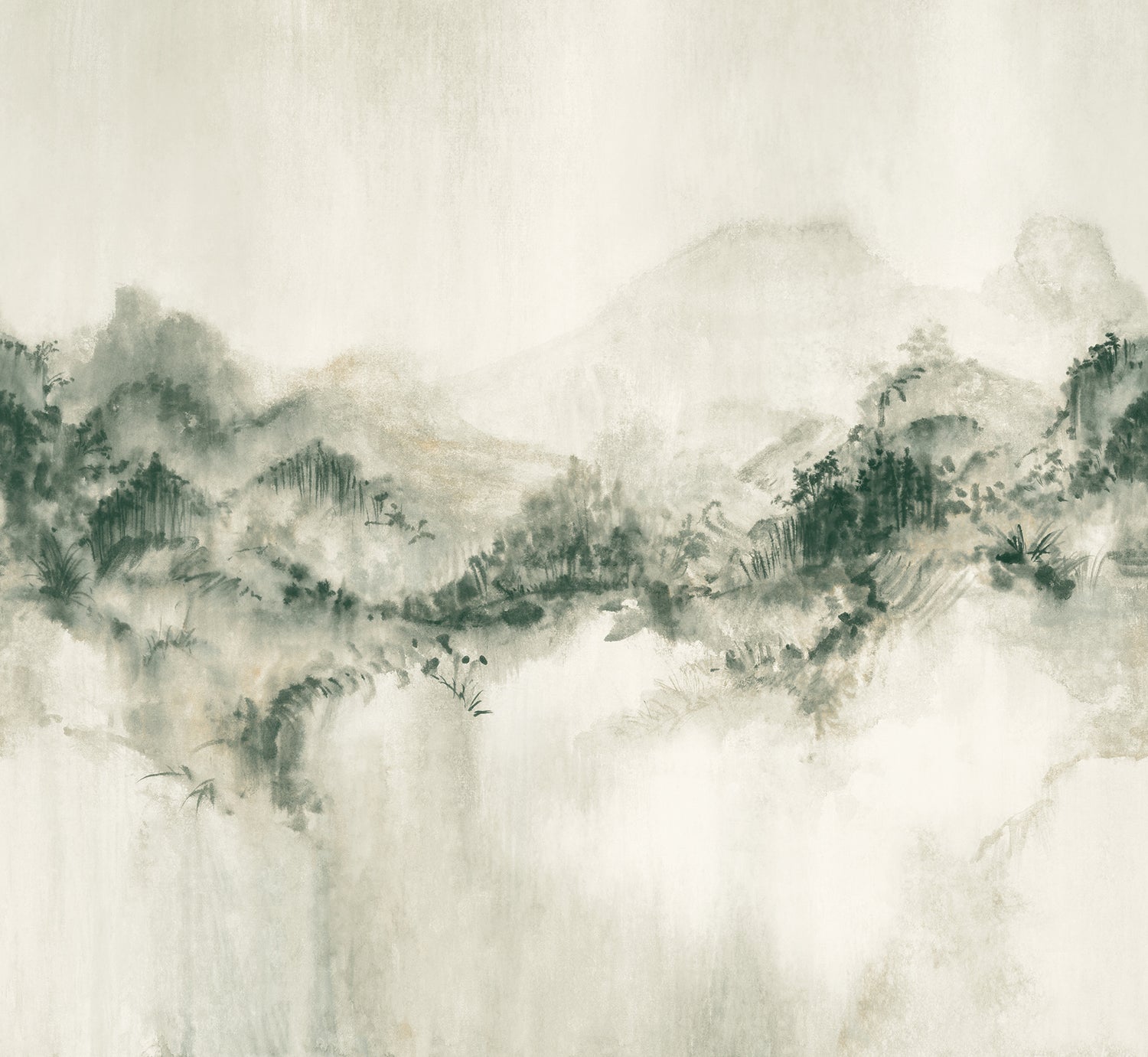 Mystic Overlook 4 Panel mural in green color - pattern number VR1521M - by Ronald Redding in the Caviar collection
