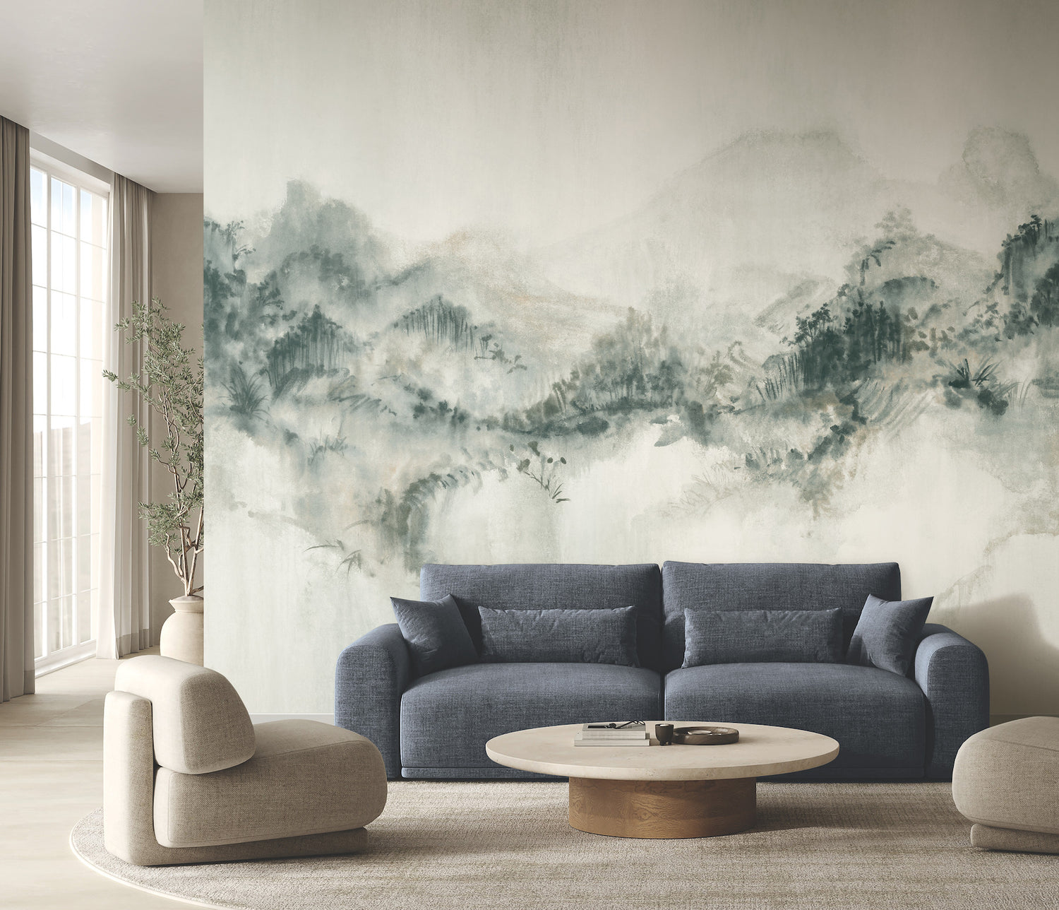 Mystic Overlook 4 Panel mural in green color - pattern number VR1521M - by Ronald Redding in the Caviar collection
