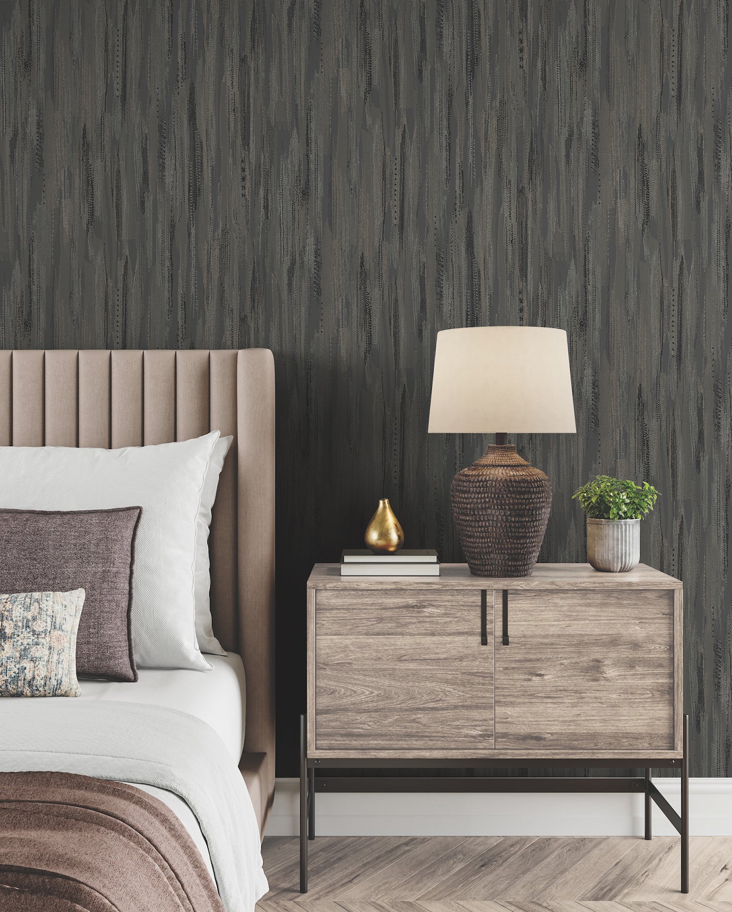 Tribeca wallpaper in charcoal color - pattern number VR1523 - by Ronald Redding in the Caviar collection
