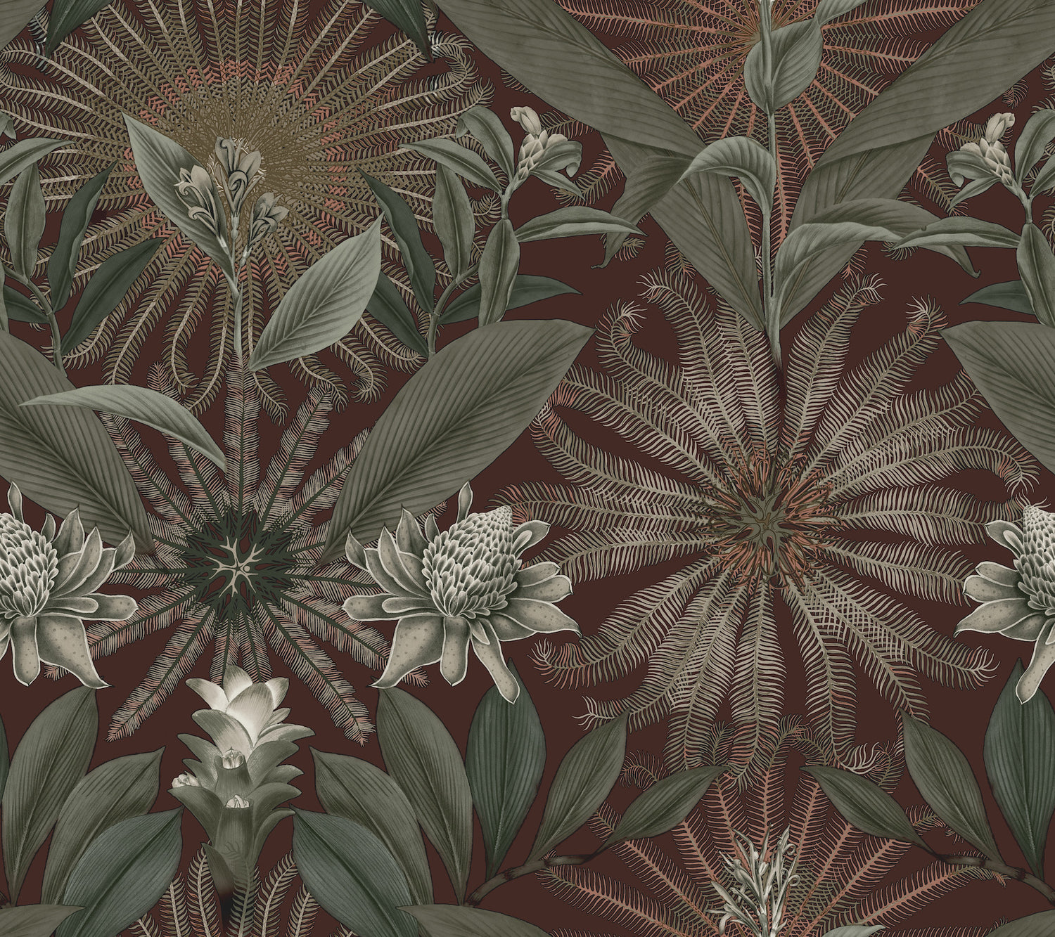 Enchanted Garden wallpaper in maroon color - pattern number VR1528 - by Ronald Redding in the Caviar collection