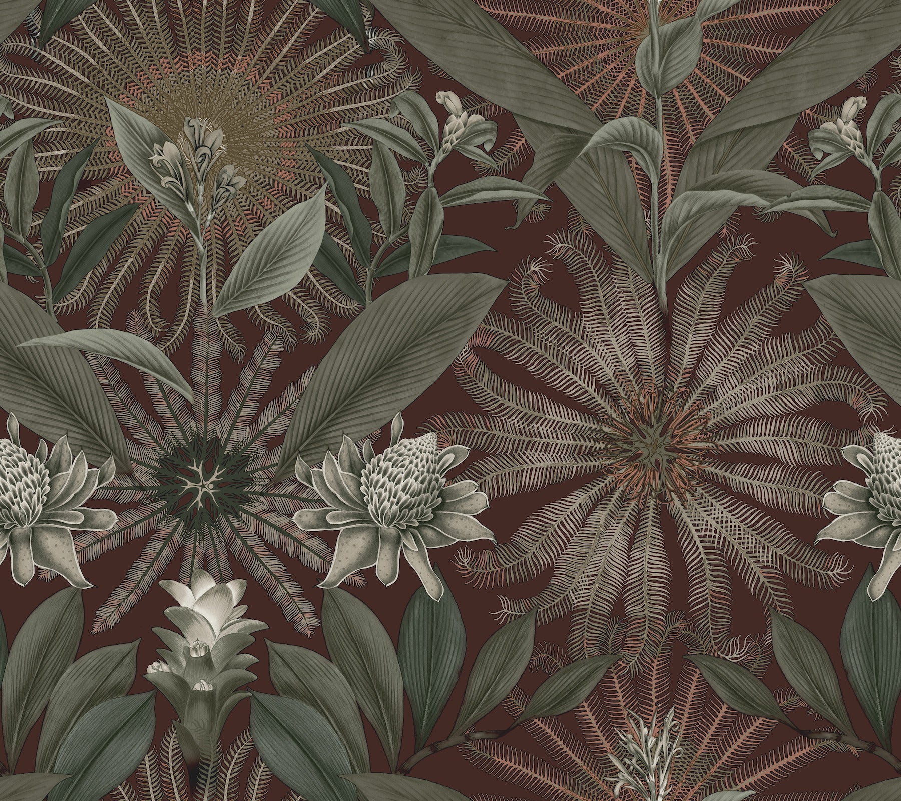 Enchanted Garden wallpaper in maroon color - pattern number VR1528 - by Ronald Redding in the Caviar collection