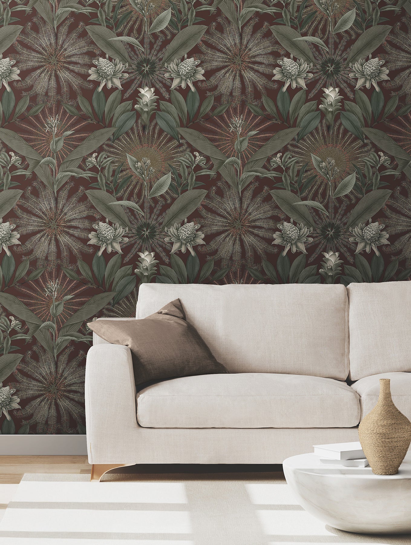 Enchanted Garden wallpaper in maroon color - pattern number VR1528 - by Ronald Redding in the Caviar collection