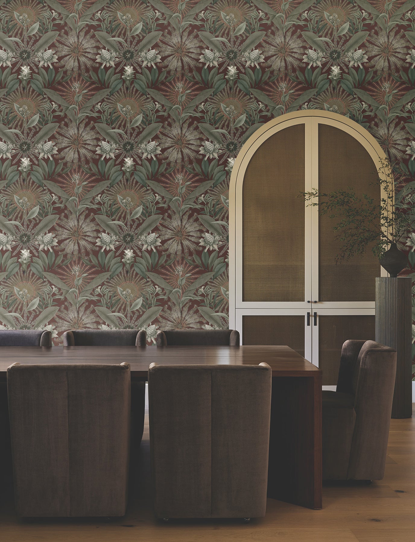 Enchanted Garden wallpaper in maroon color - pattern number VR1528 - by Ronald Redding in the Caviar collection
