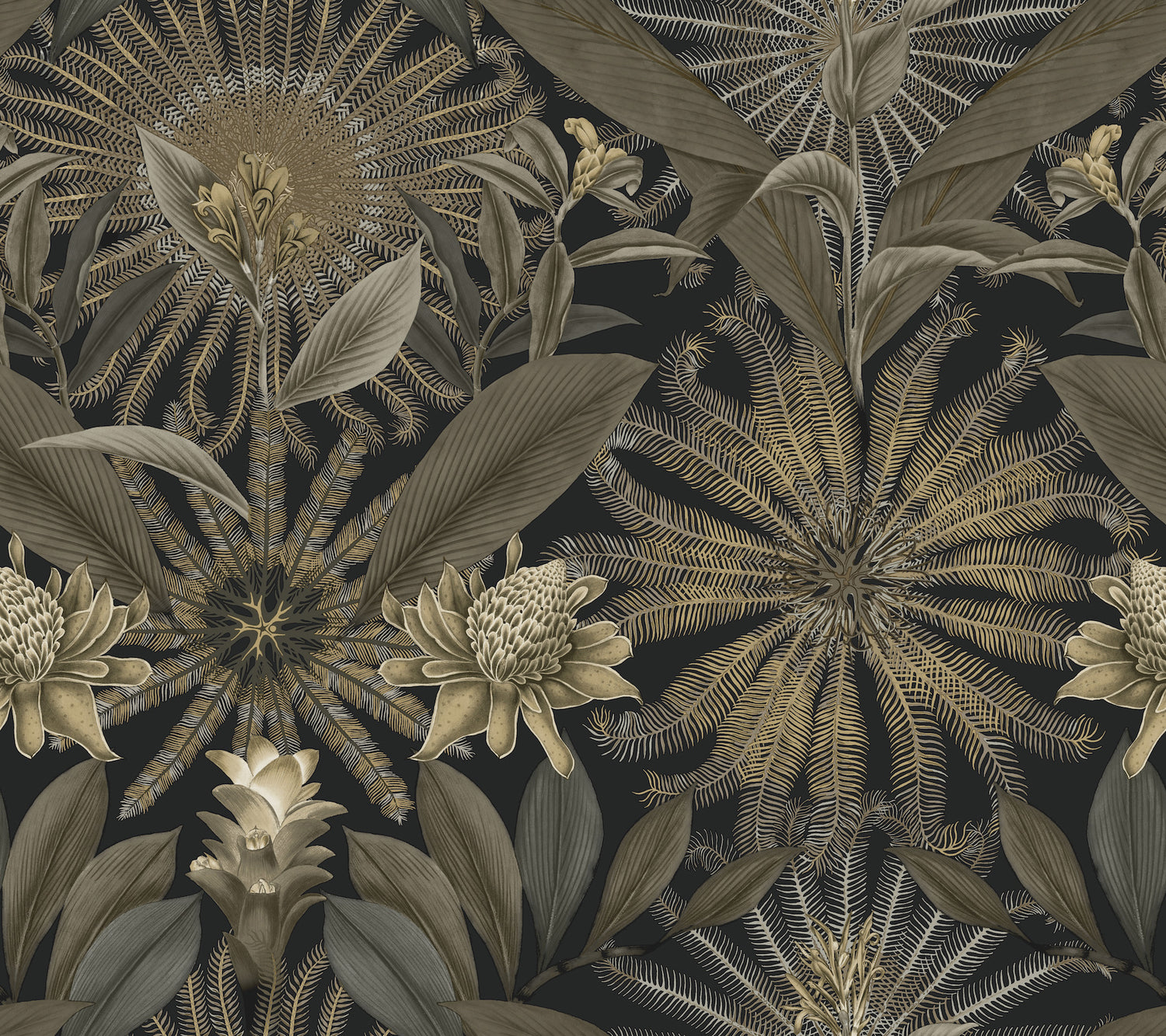 Enchanted Garden wallpaper in black color - pattern number VR1531 - by Ronald Redding in the Caviar collection