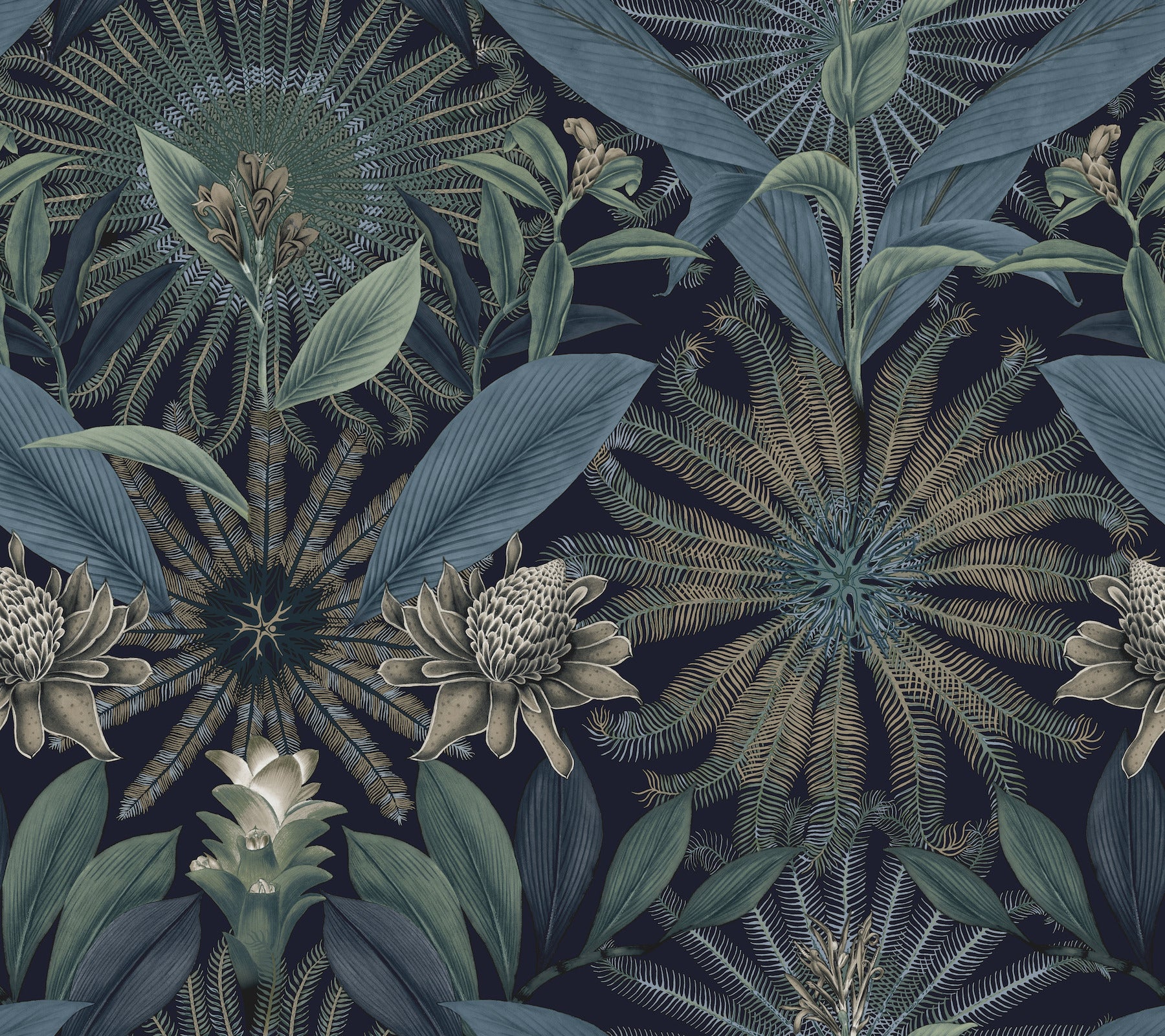 Enchanted Garden wallpaper in navy color - pattern number VR1532 - by Ronald Redding in the Caviar collection