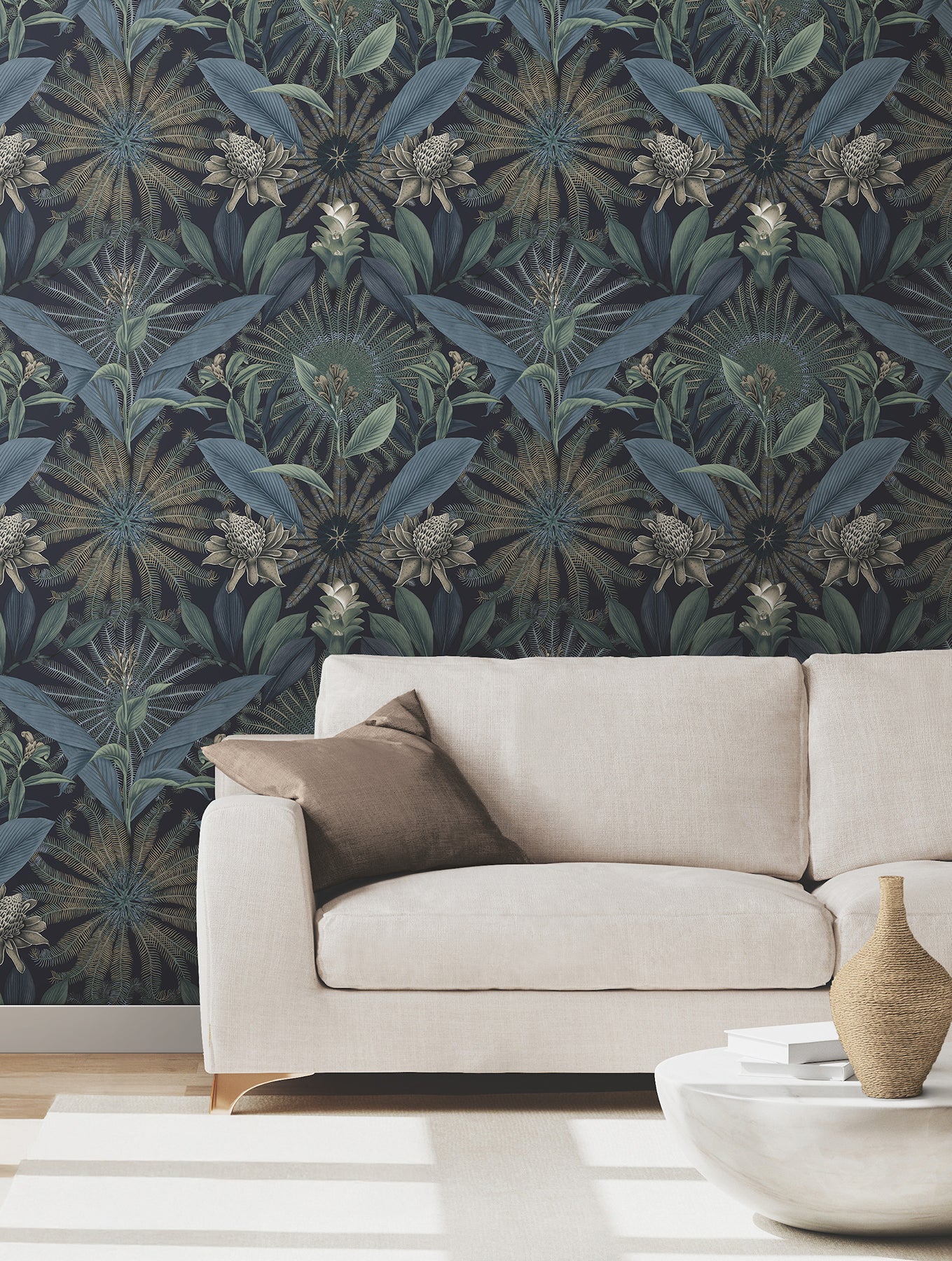 Enchanted Garden wallpaper in navy color - pattern number VR1532 - by Ronald Redding in the Caviar collection