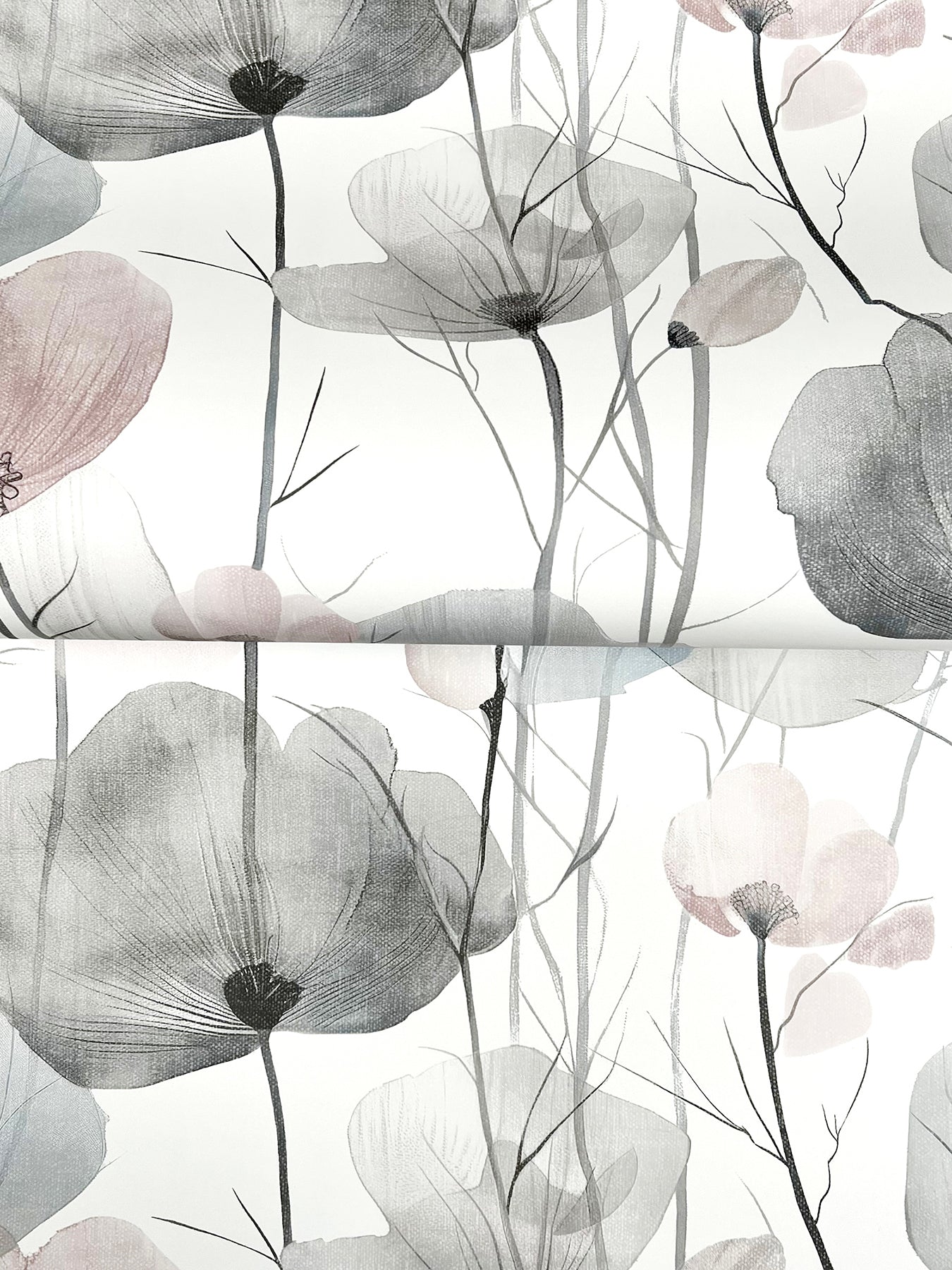 Cotswolds Poppies wallpaper in grey color - pattern number VR1534 - by Ronald Redding in the Caviar collection