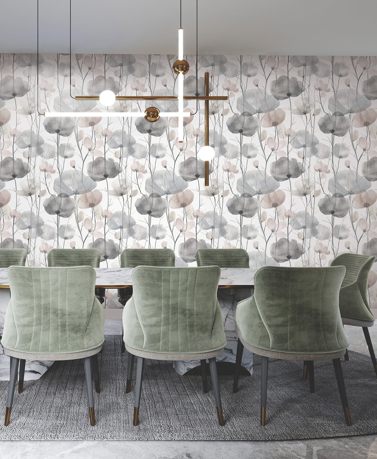 Cotswolds Poppies wallpaper in grey color - pattern number VR1534 - by Ronald Redding in the Caviar collection