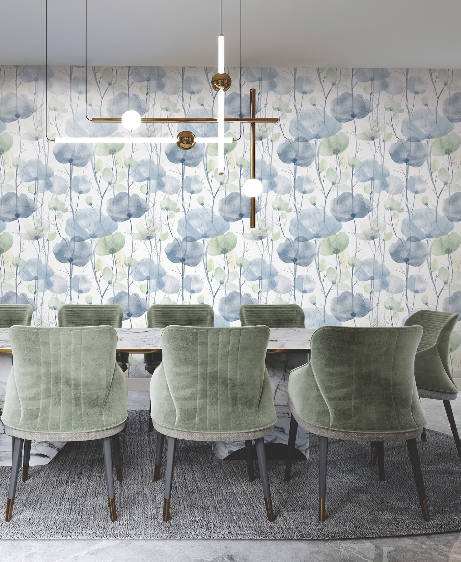 Cotswolds Poppies wallpaper in blue color - pattern number VR1535 - by Ronald Redding in the Caviar collection