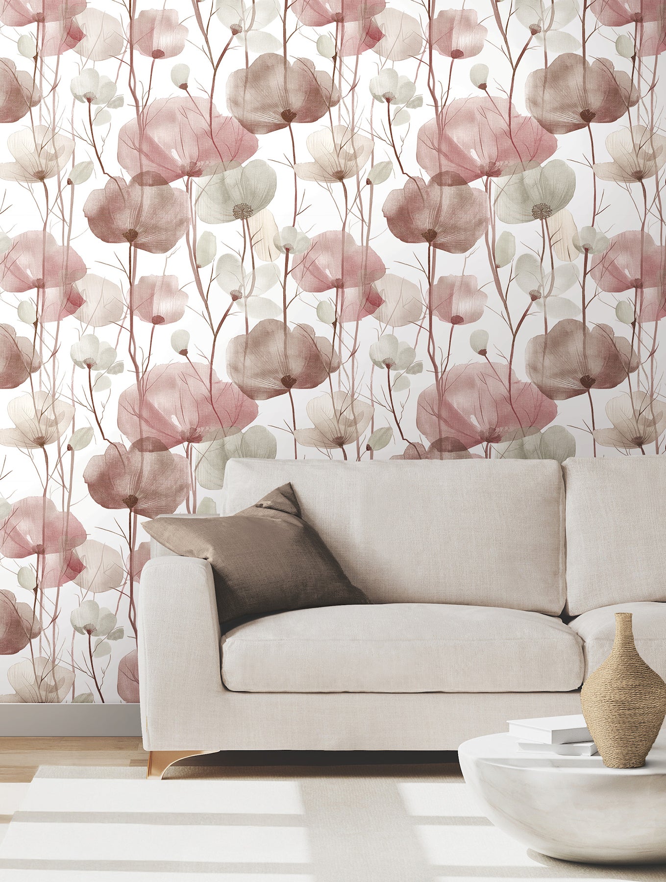Cotswolds Poppies wallpaper in red color - pattern number VR1536 - by Ronald Redding in the Caviar collection