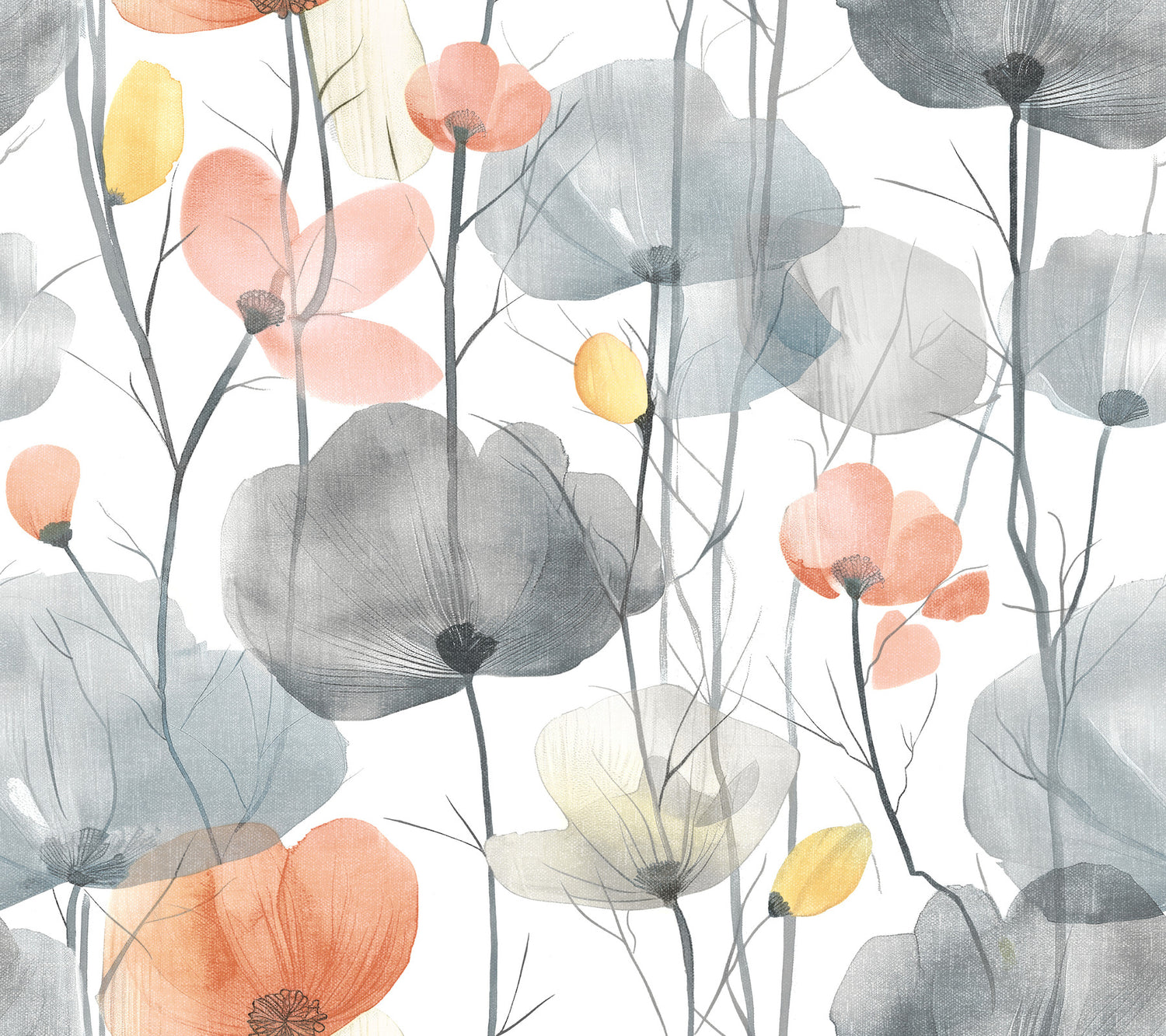 Cotswolds Poppies wallpaper in coral color - pattern number VR1537 - by Ronald Redding in the Caviar collection