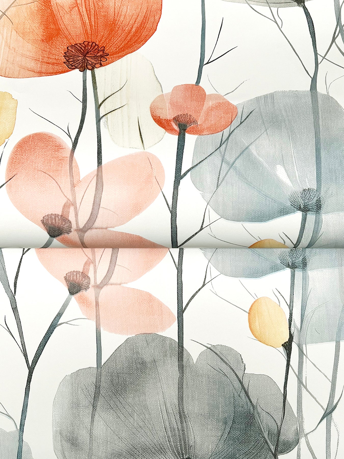 Cotswolds Poppies wallpaper in coral color - pattern number VR1537 - by Ronald Redding in the Caviar collection