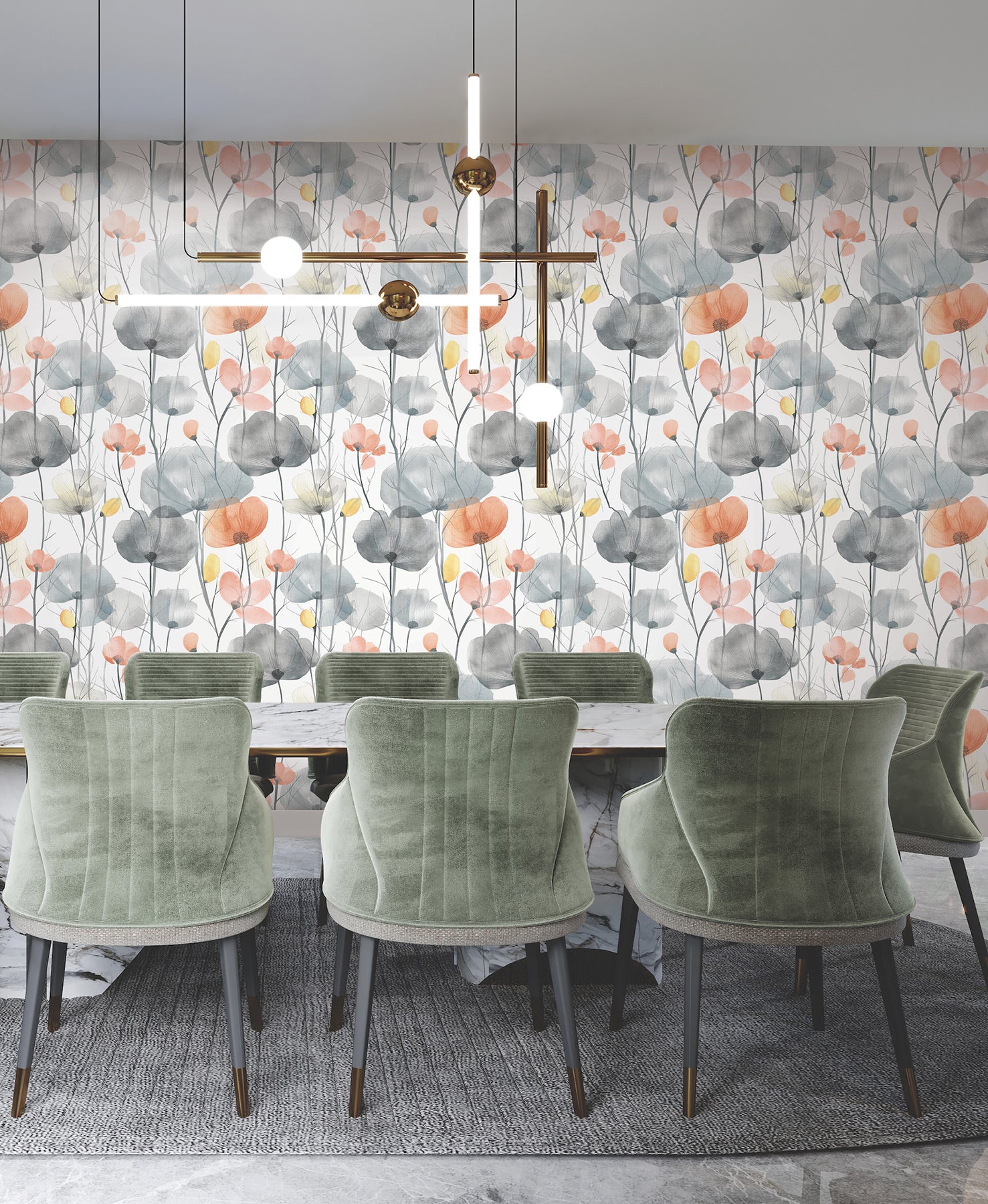Cotswolds Poppies wallpaper in coral color - pattern number VR1537 - by Ronald Redding in the Caviar collection