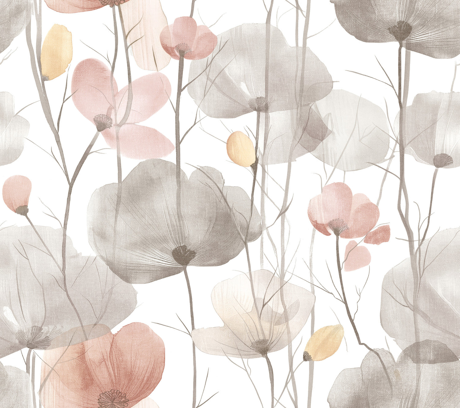 Cotswolds Poppies wallpaper in pastel color - pattern number VR1538 - by Ronald Redding in the Caviar collection