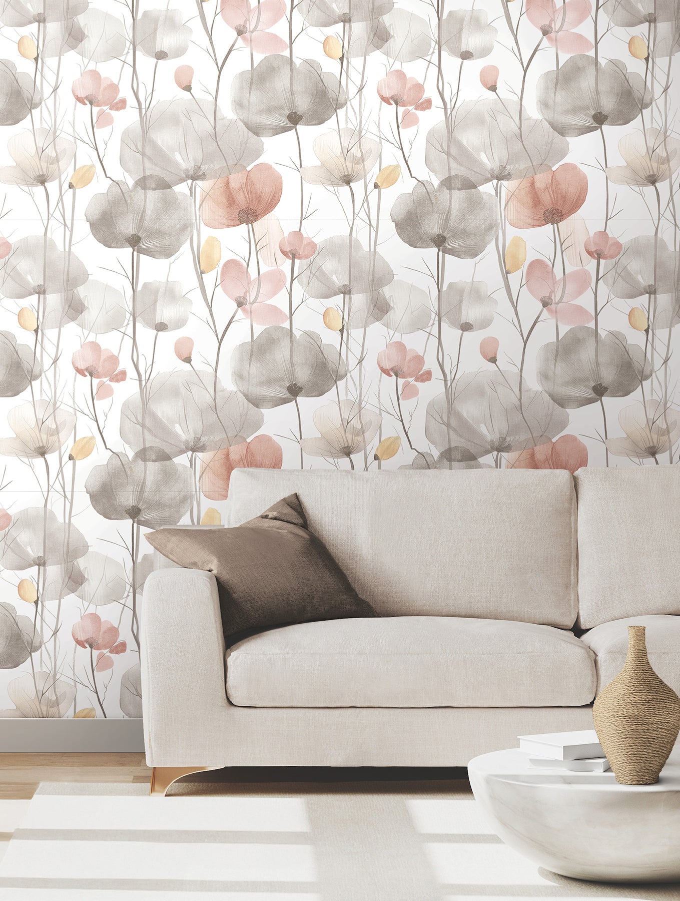 Cotswolds Poppies wallpaper in pastel color - pattern number VR1538 - by Ronald Redding in the Caviar collection