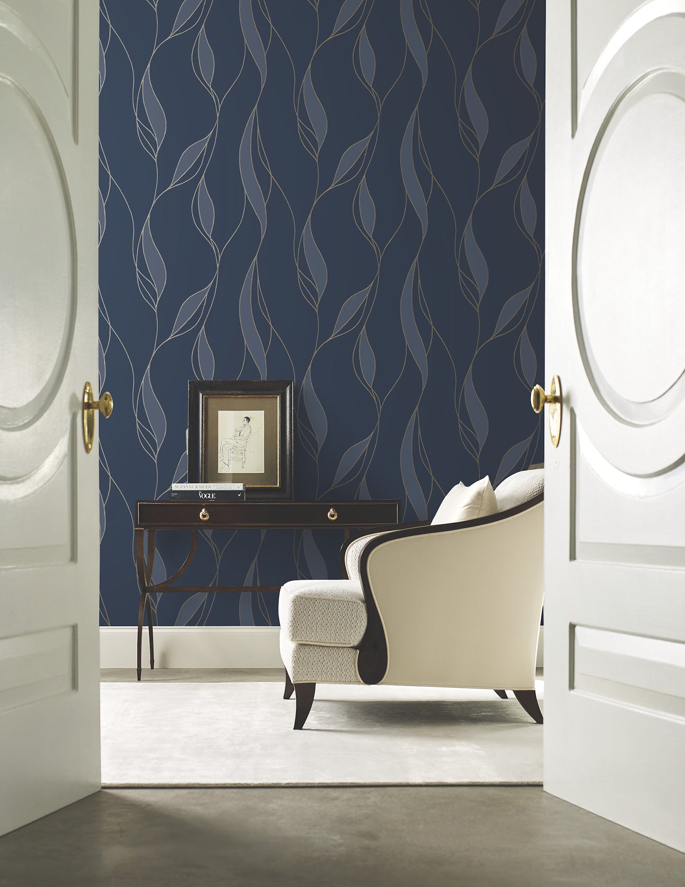 Society Hill wallpaper in navy color - pattern number VR1548 - by Ronald Redding in the Caviar collection