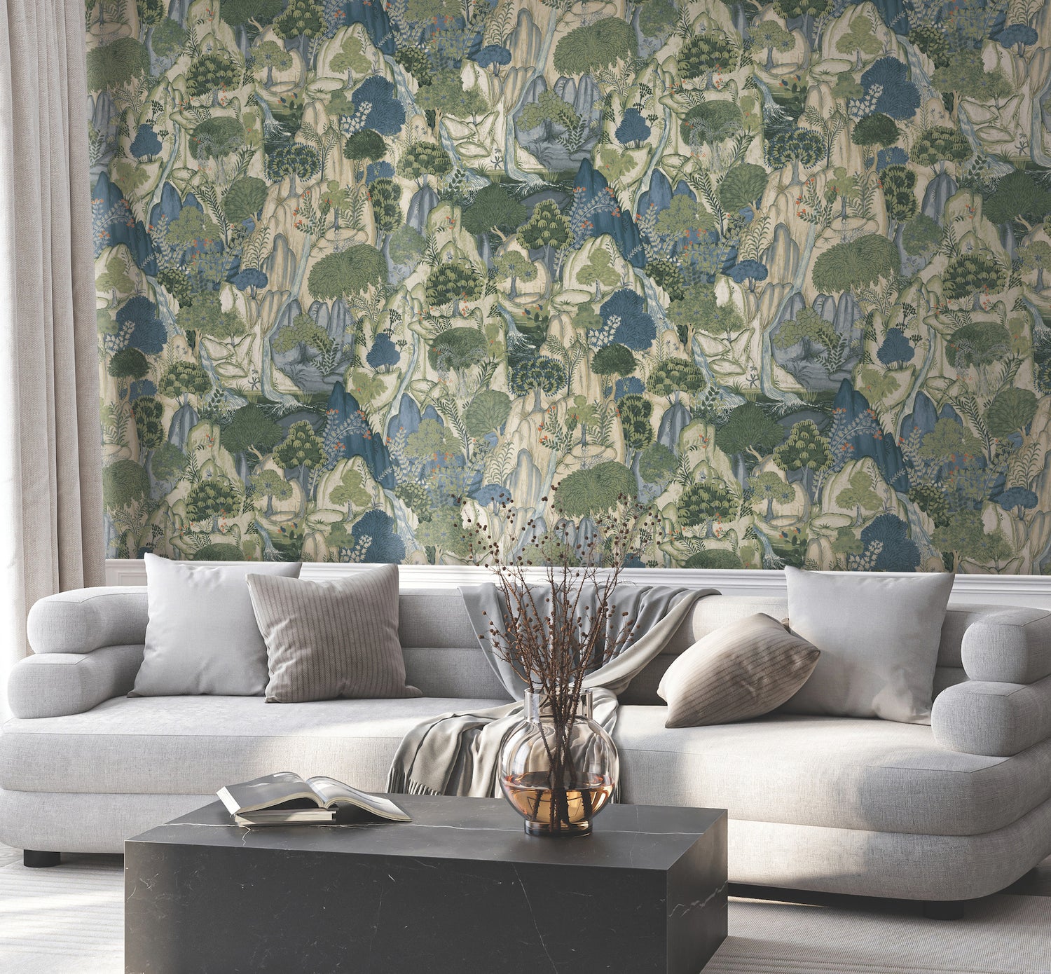 Falling Waters wallpaper in sapphire color - pattern number VR1554 - by Ronald Redding in the Caviar collection