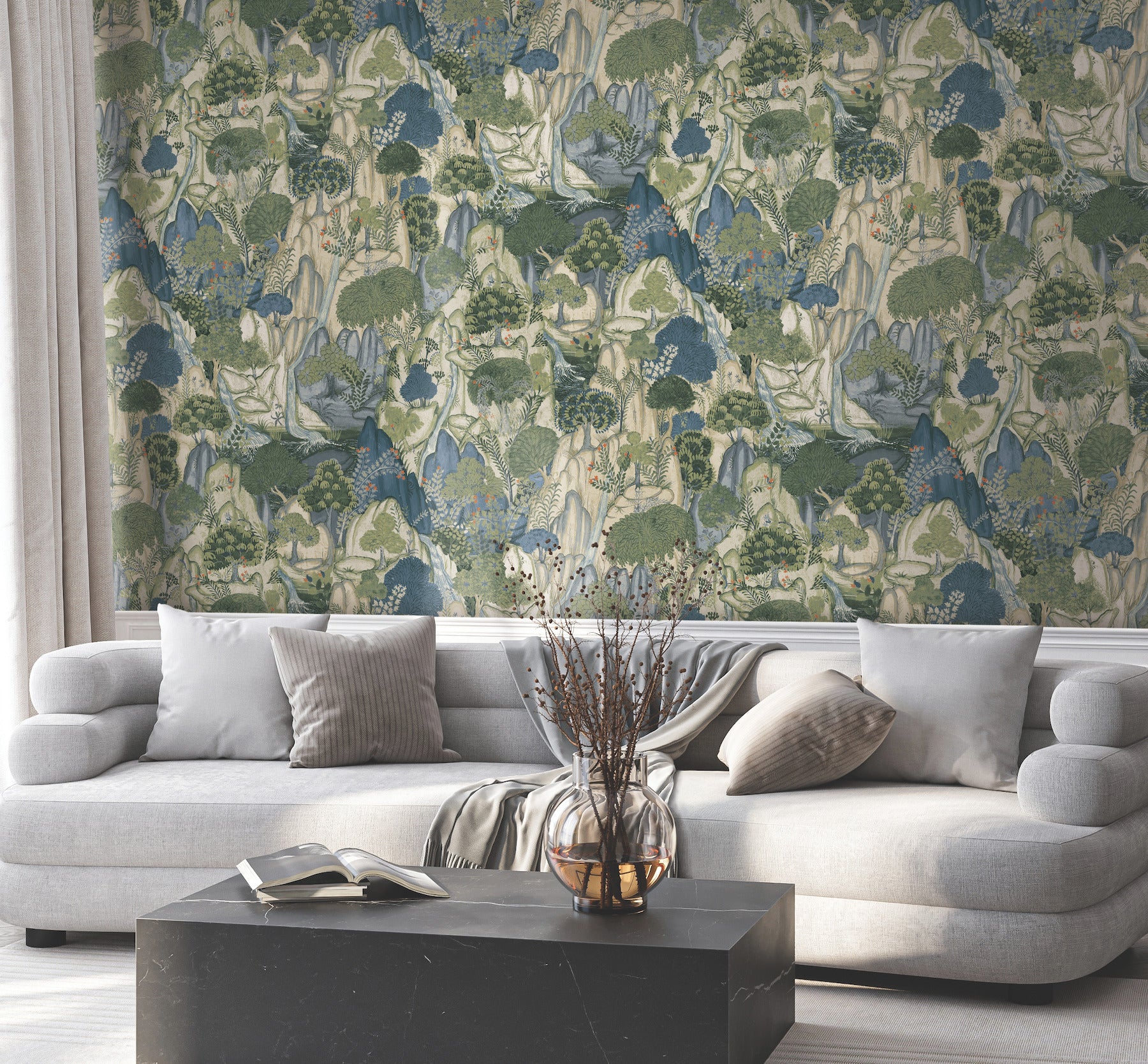 Falling Waters wallpaper in sapphire color - pattern number VR1554 - by Ronald Redding in the Caviar collection