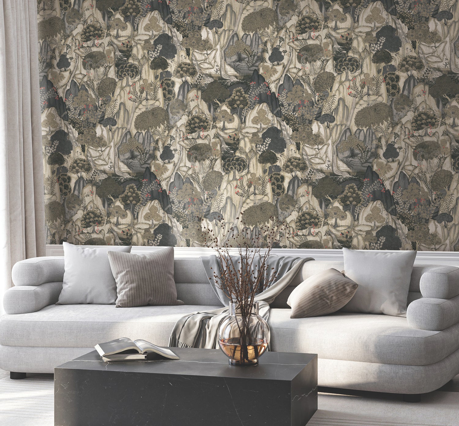Falling Waters wallpaper in neutral color - pattern number VR1555 - by Ronald Redding in the Caviar collection