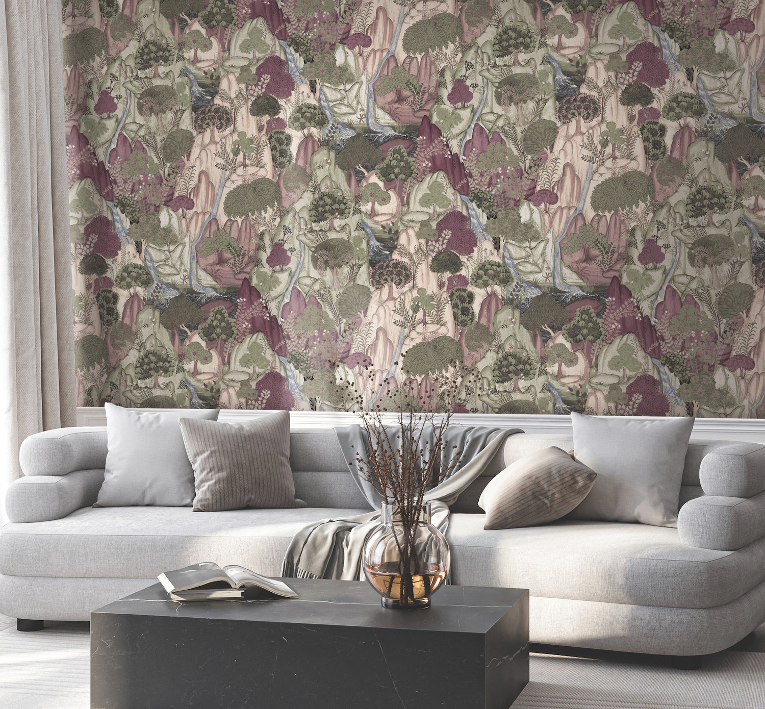Falling Waters wallpaper in plum color - pattern number VR1556 - by Ronald Redding in the Caviar collection