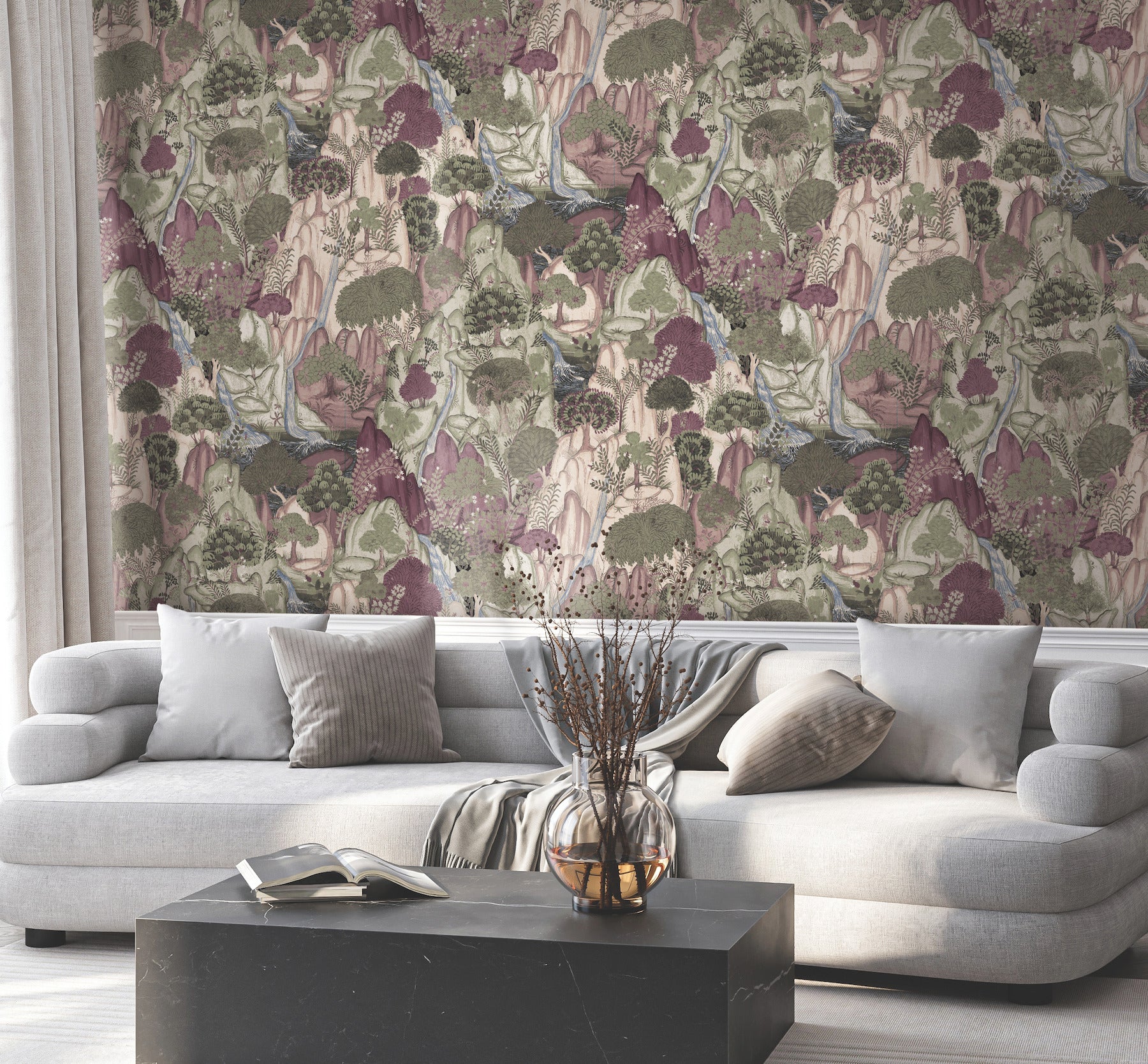 Falling Waters wallpaper in plum color - pattern number VR1556 - by Ronald Redding in the Caviar collection