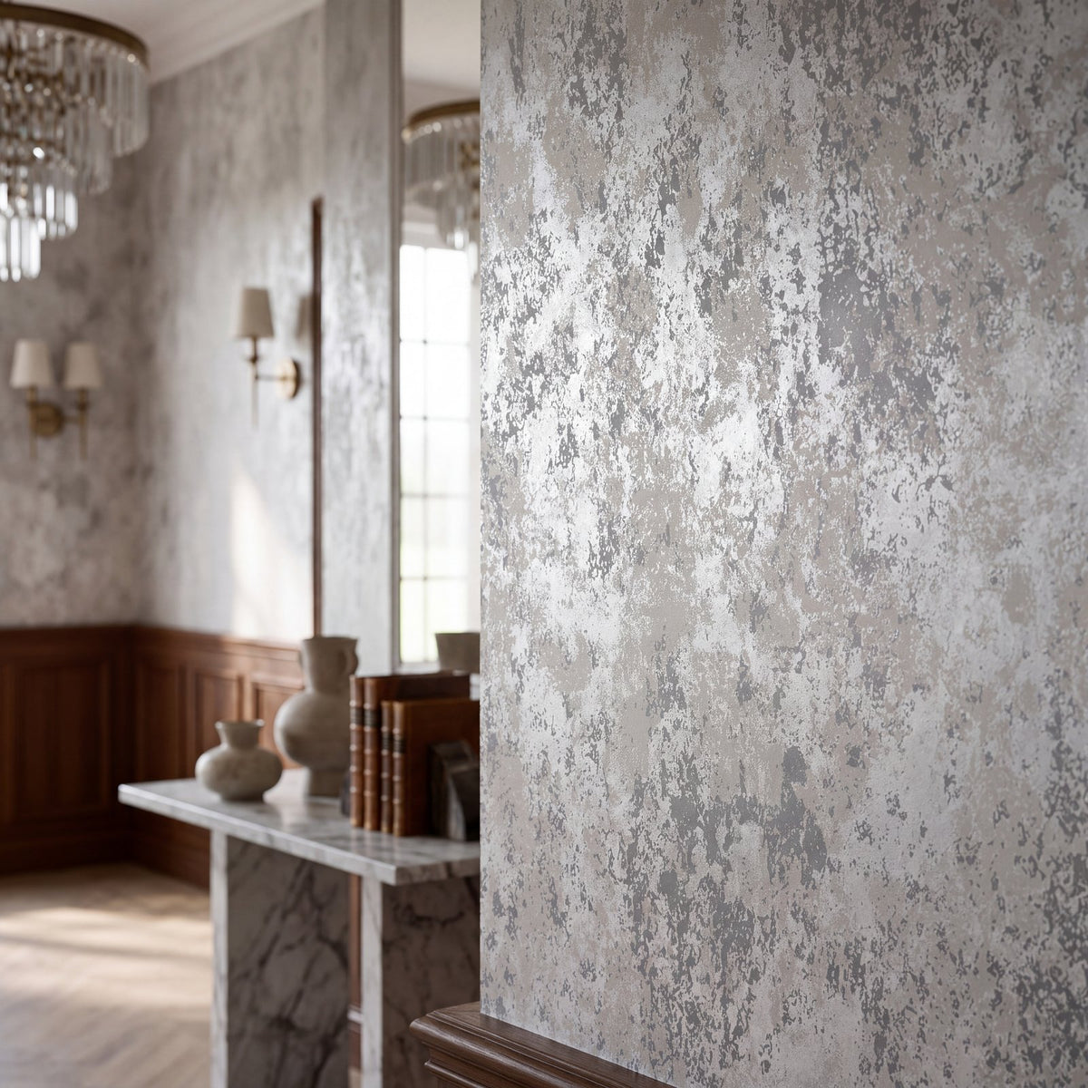 Weathered Metallic Wallpaper in Beige color - pattern number W78222 - by Galerie in the New Touch collection
