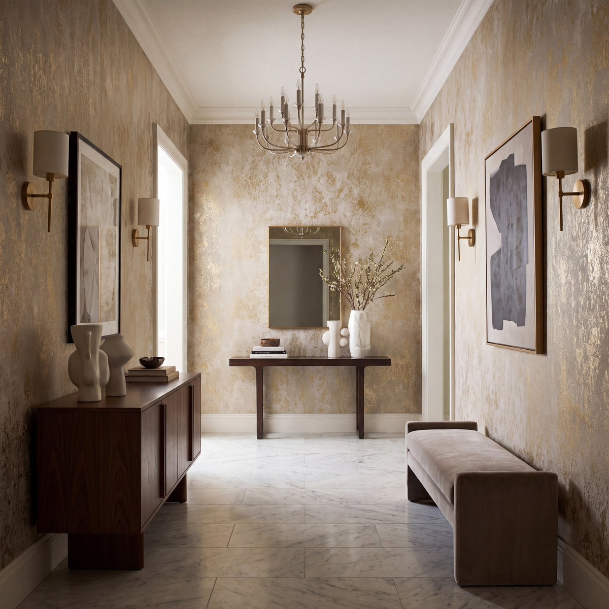 Weathered Metallic Wallpaper in Beige color - pattern number W78224 - by Galerie in the New Touch collection