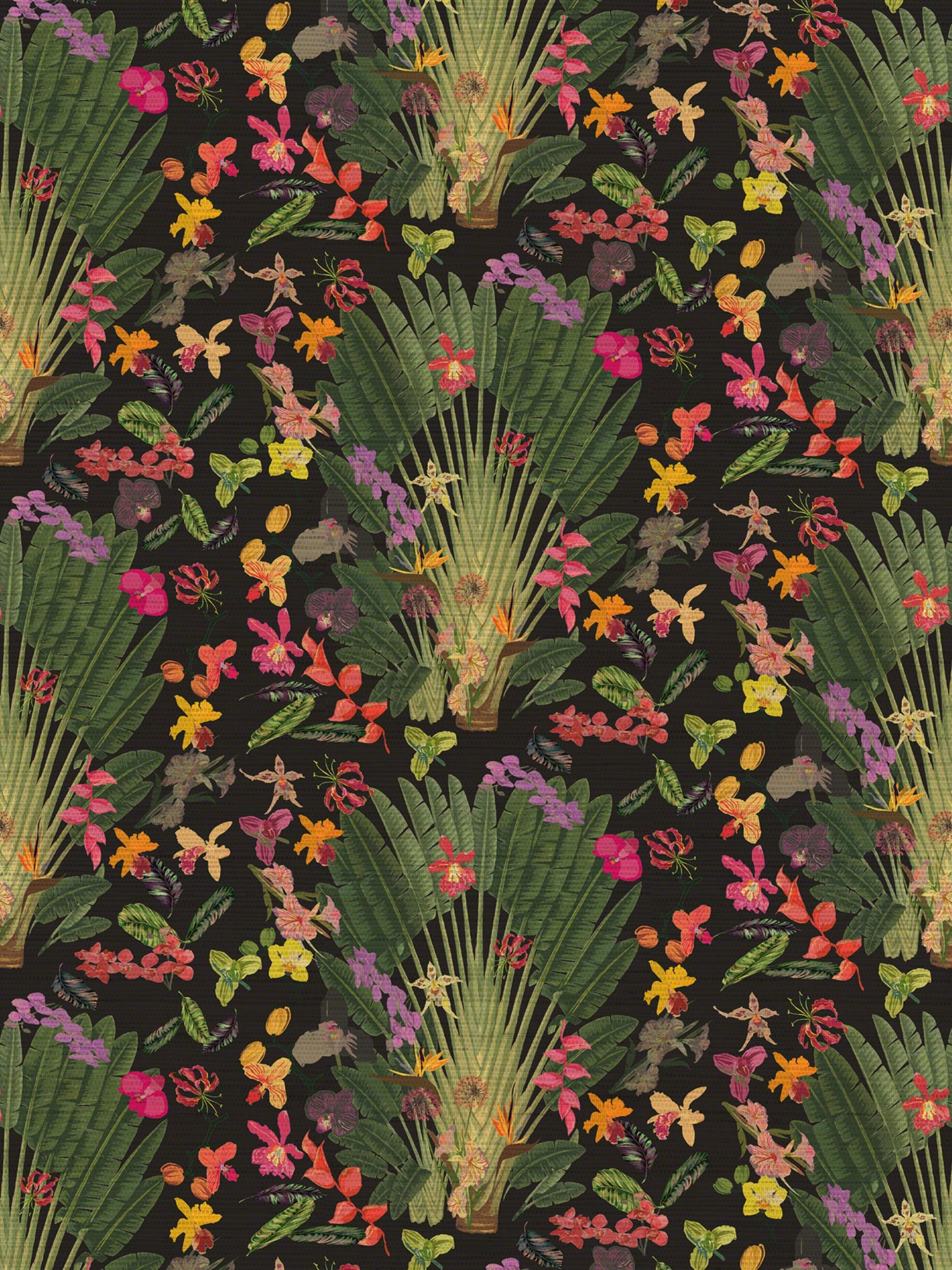 Fantasy Tropical wallpaper in black color - pattern number WNM 0002TROP - by Scalamandre in the  collection