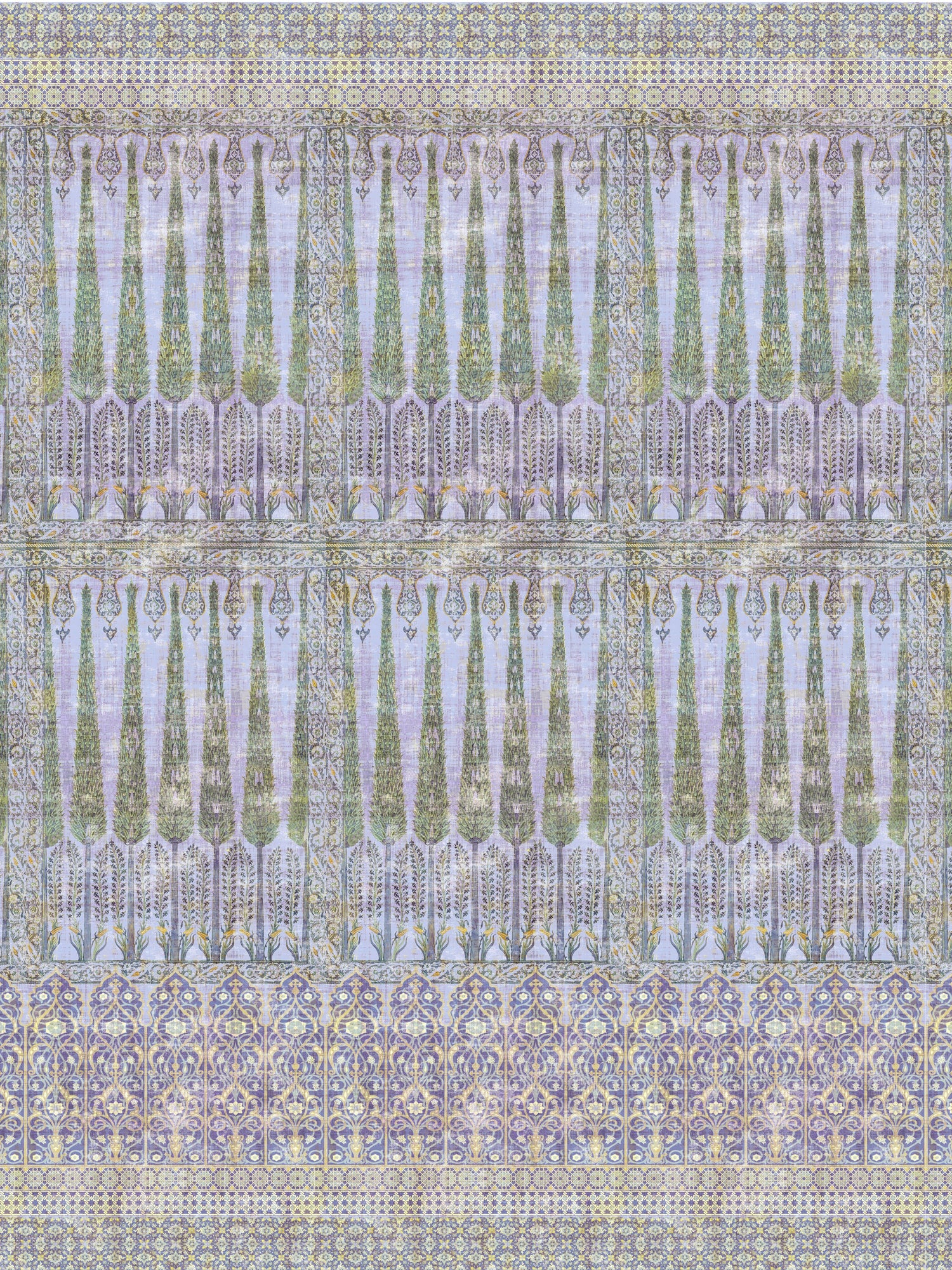 Topkapi Garden wallpaper in panel gold purple color - pattern number WNM 1017TOPK - by Scalamandre in the  collection