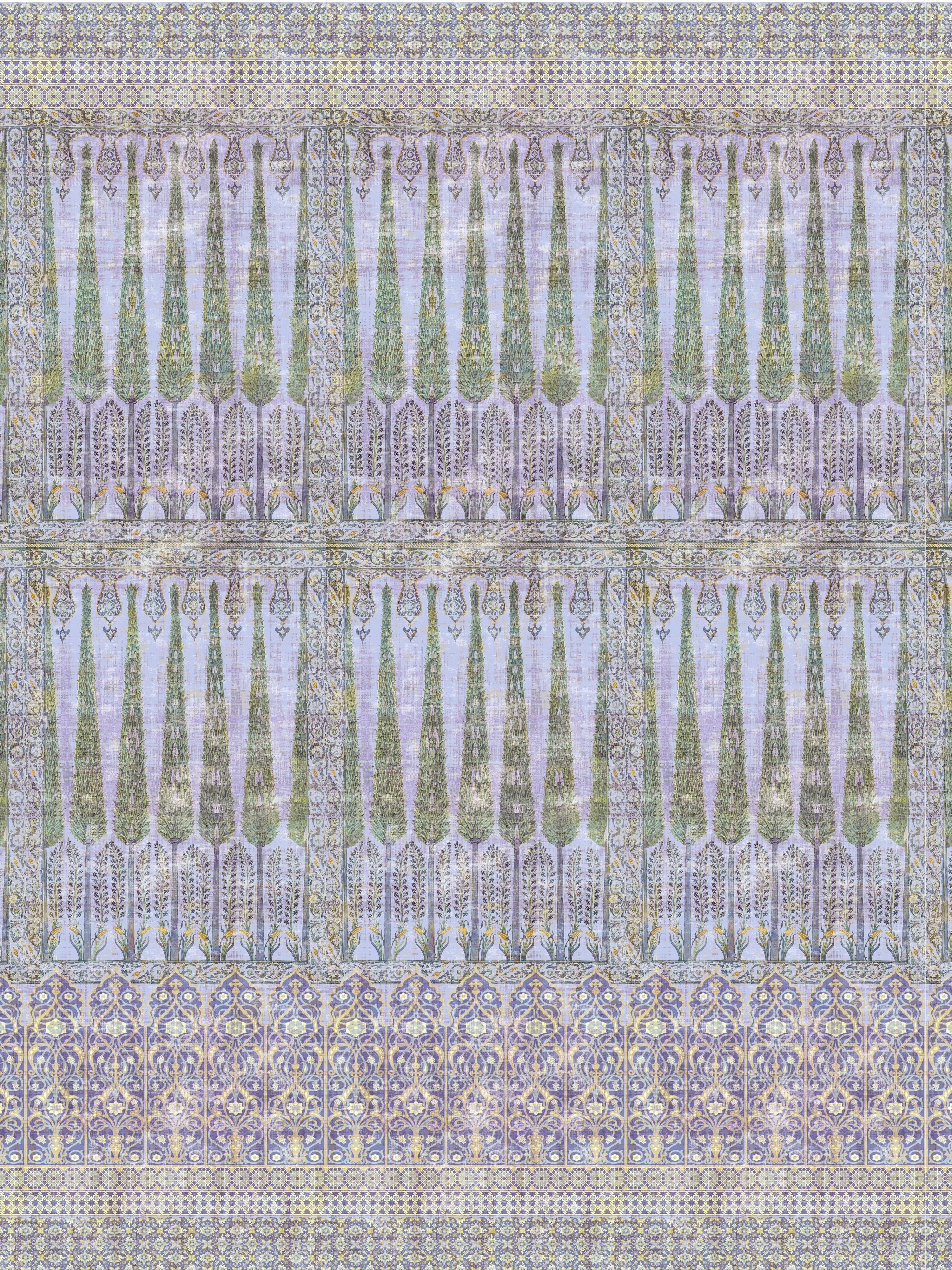 Topkapi Garden wallpaper in panel gold purple color - pattern number WNM 1017TOPK - by Scalamandre in the  collection