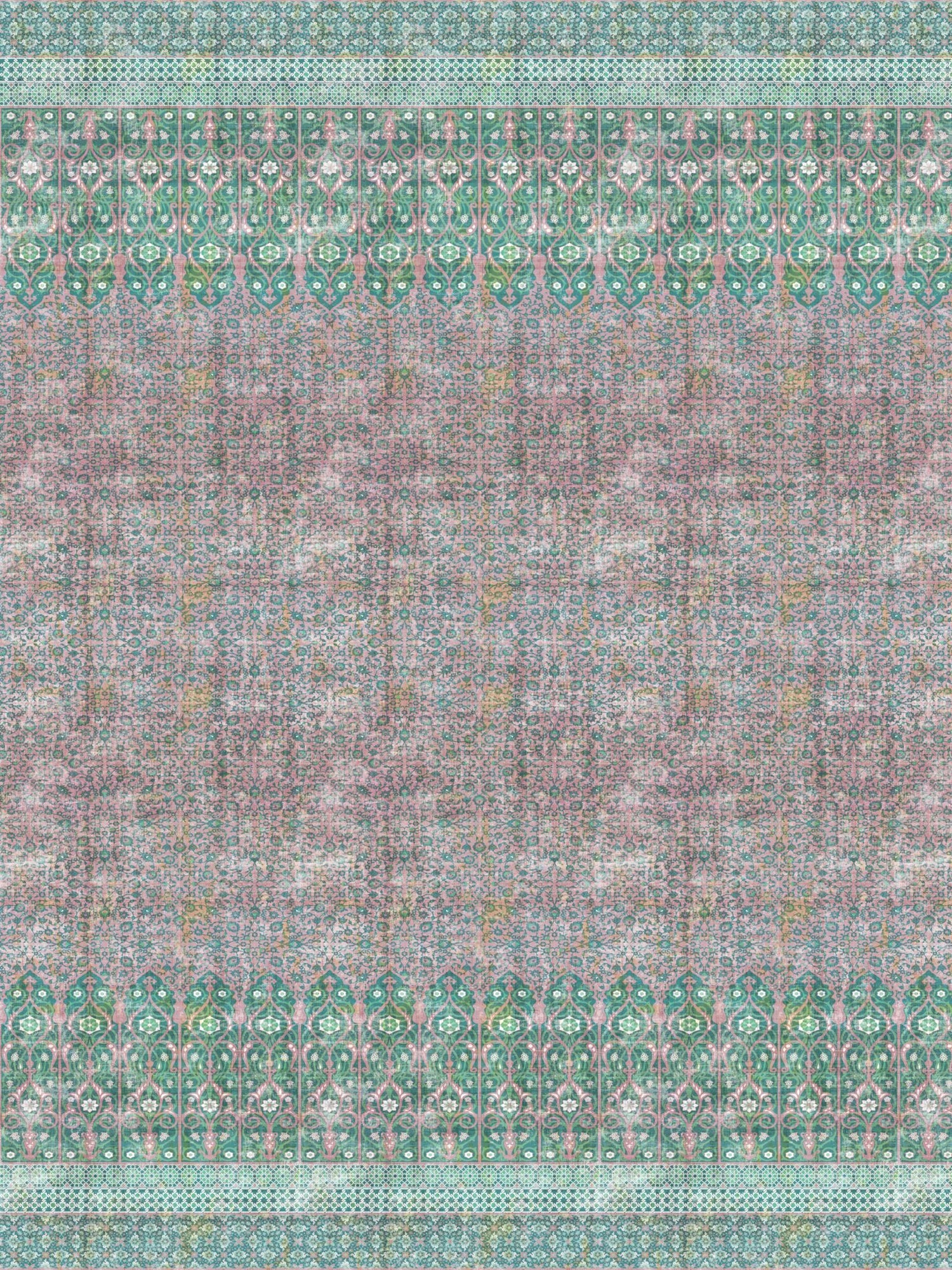 Iznik Overdye Panel fabric in green pink color - pattern number WNM 1022IZNI - by Scalamandre in the  collection