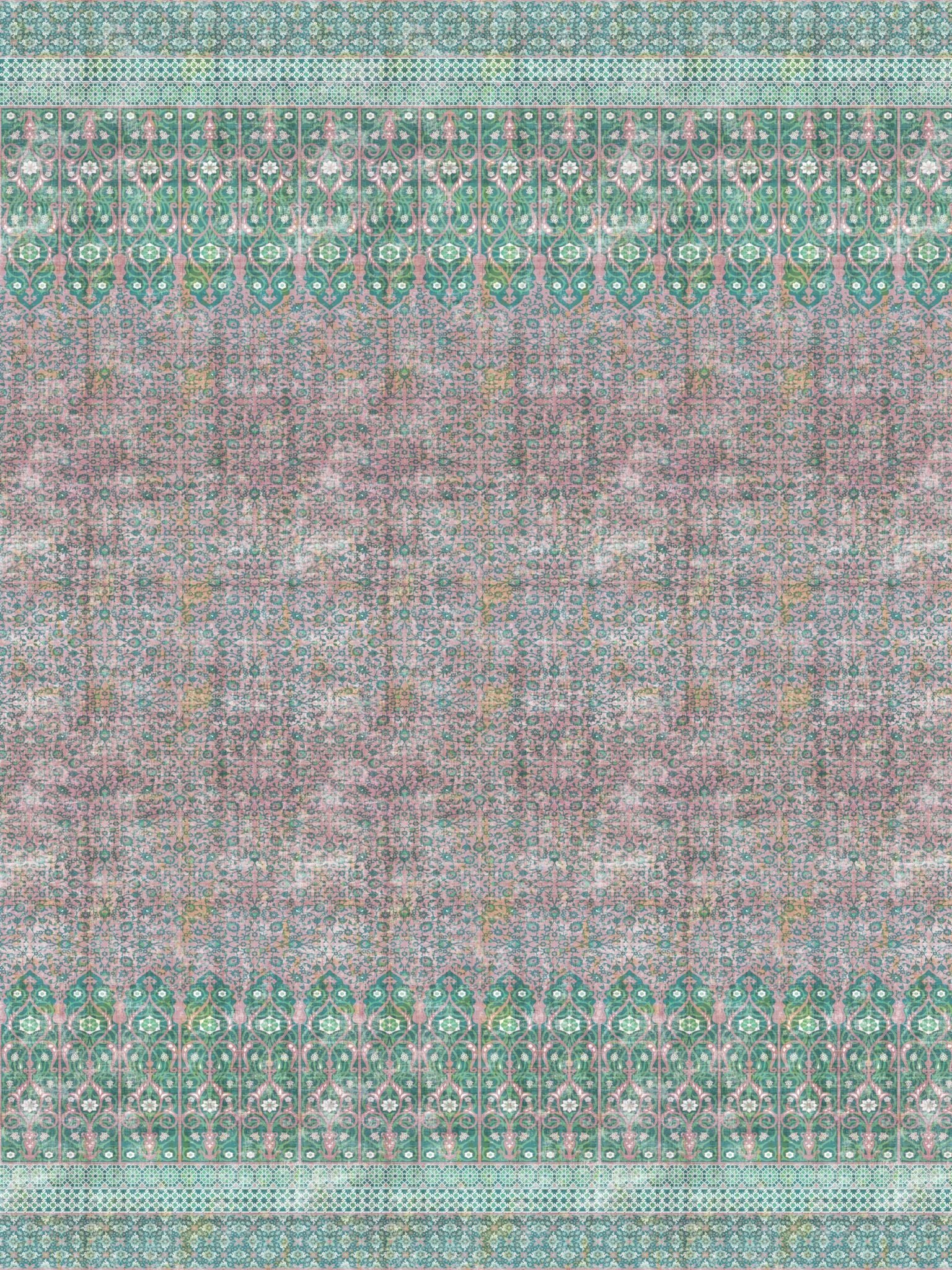 Iznik Overdye Panel fabric in green pink color - pattern number WNM 1022IZNI - by Scalamandre in the  collection