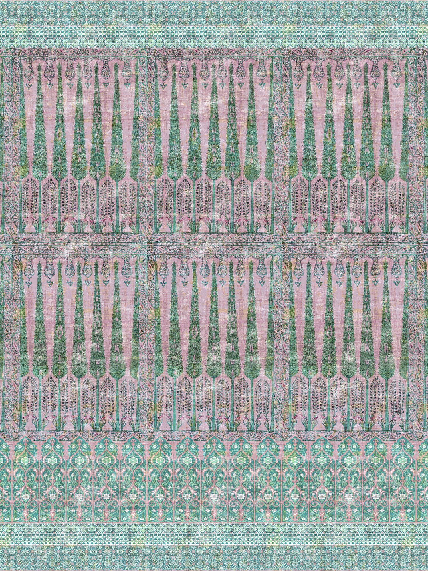 Topkapi Garden wallpaper in panel green pink color - pattern number WNM 1022TOPK - by Scalamandre in the  collection