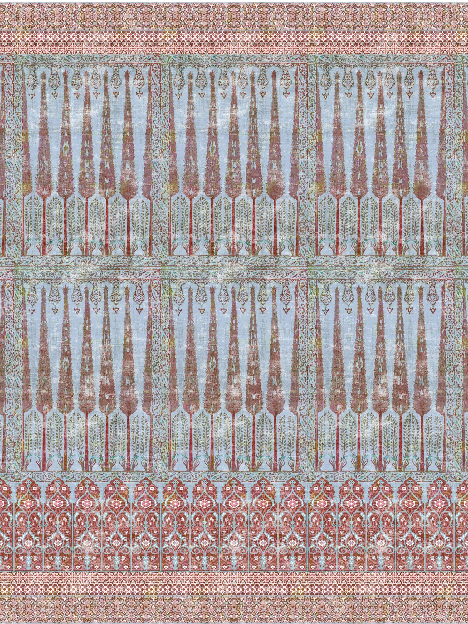 Topkapi Garden wallpaper in panel turquoise red color - pattern number WNM 1047TOPK - by Scalamandre in the  collection