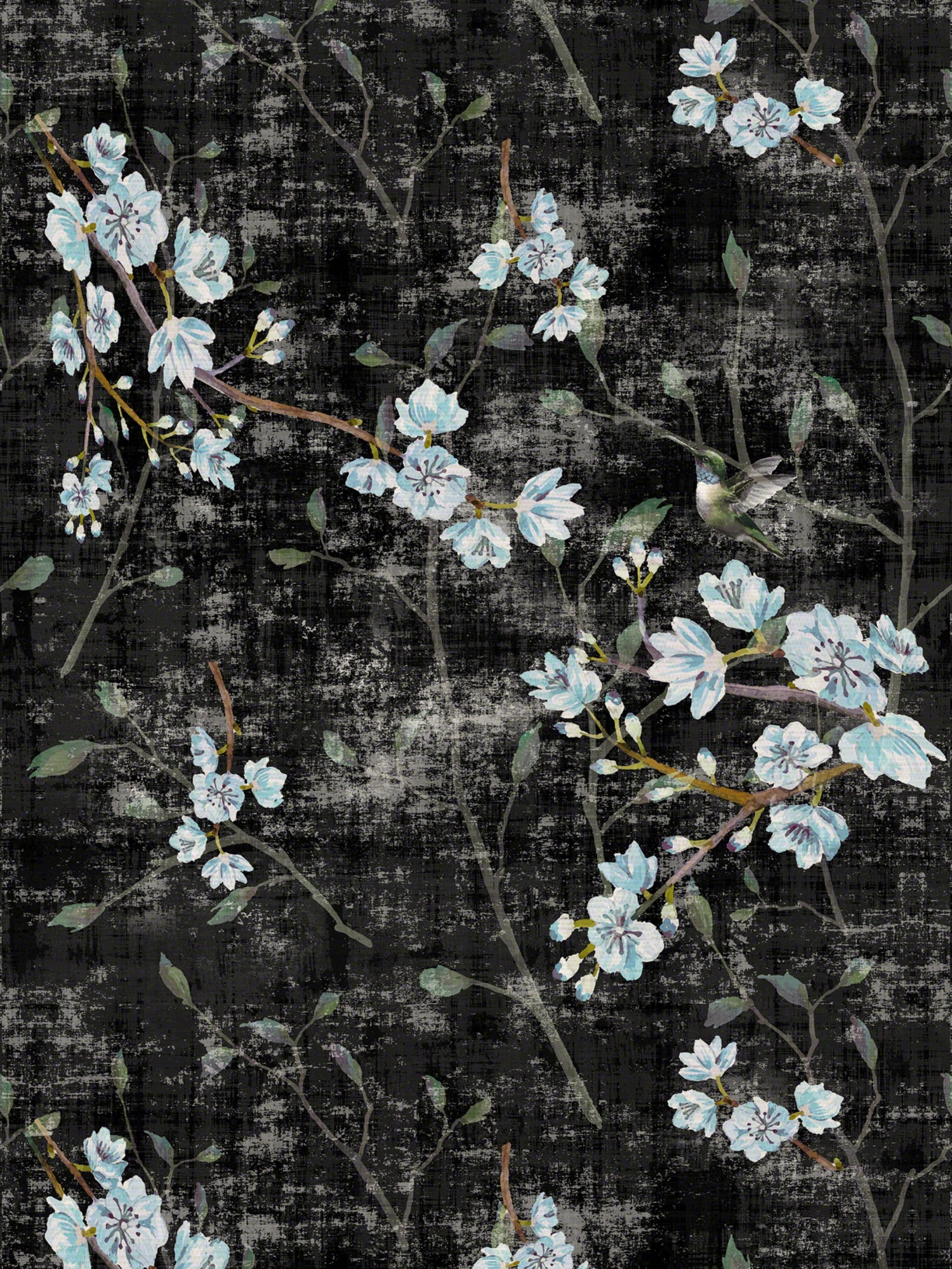 Blossom Fantasia wallpaper in black blue color - pattern number WNM 1058BLOS - by Scalamandre in the  collection